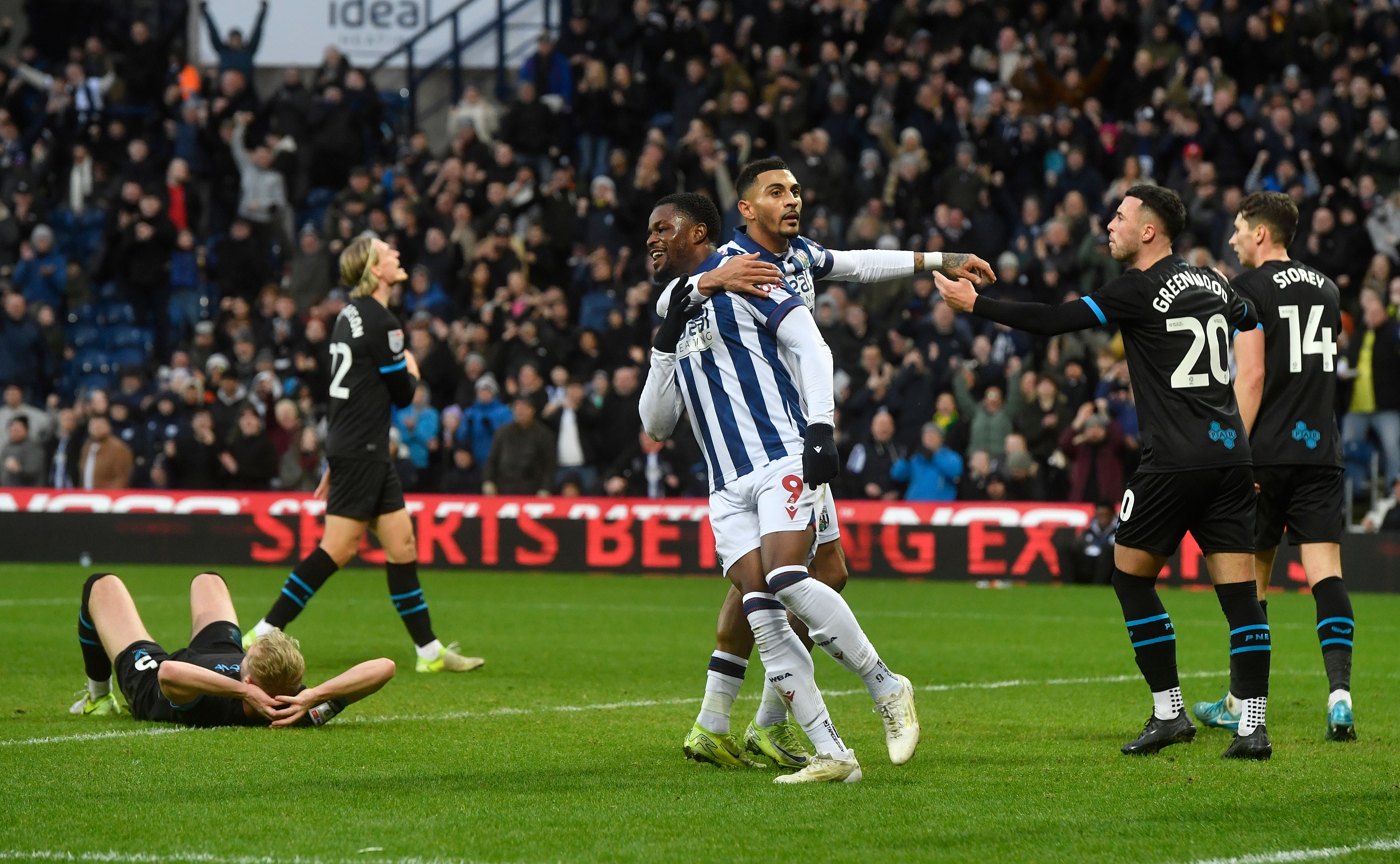 Josh Maja celebrates scoring against Preston for the second time