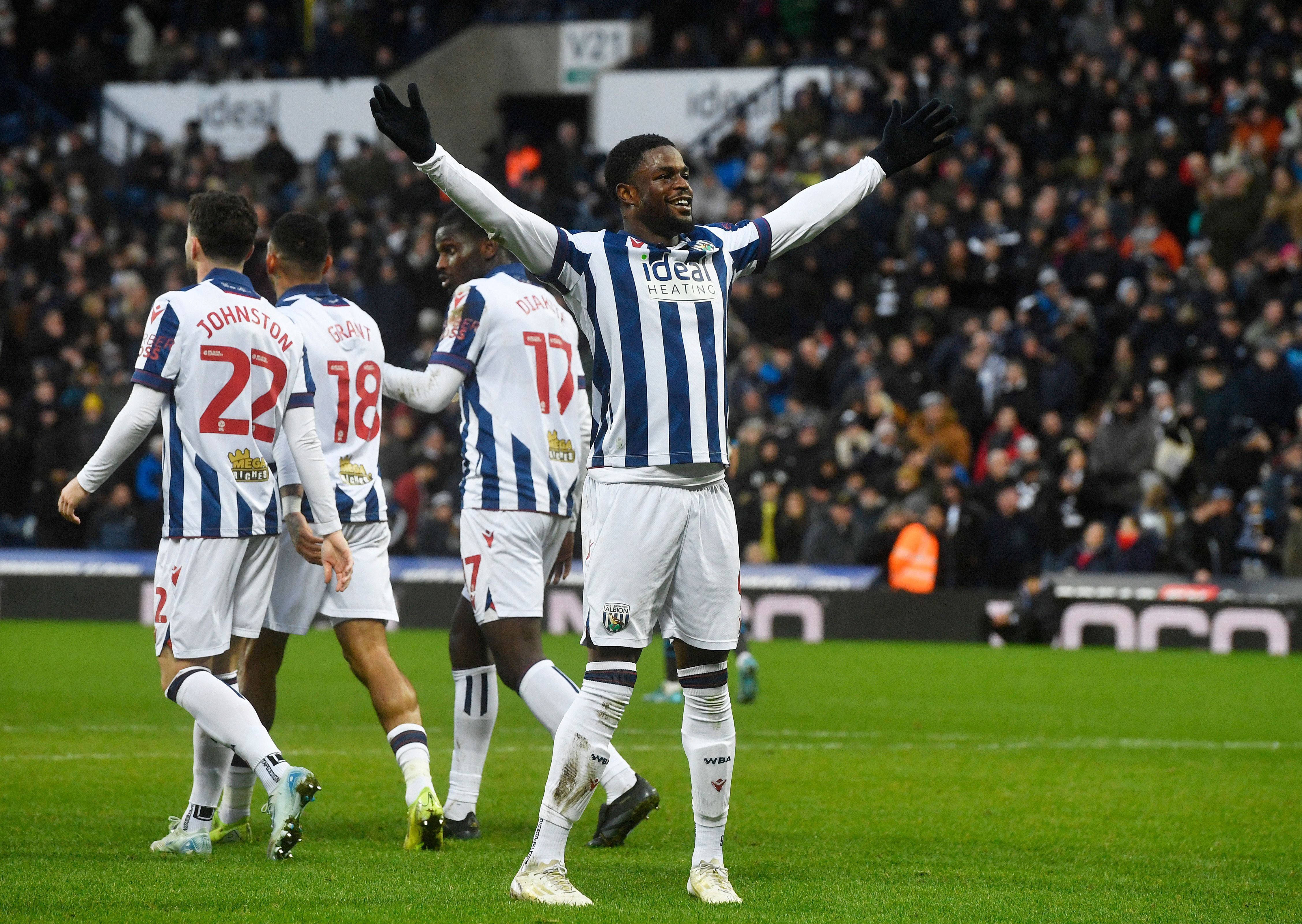 Josh Maja celebrates scoring against Preston for the second time