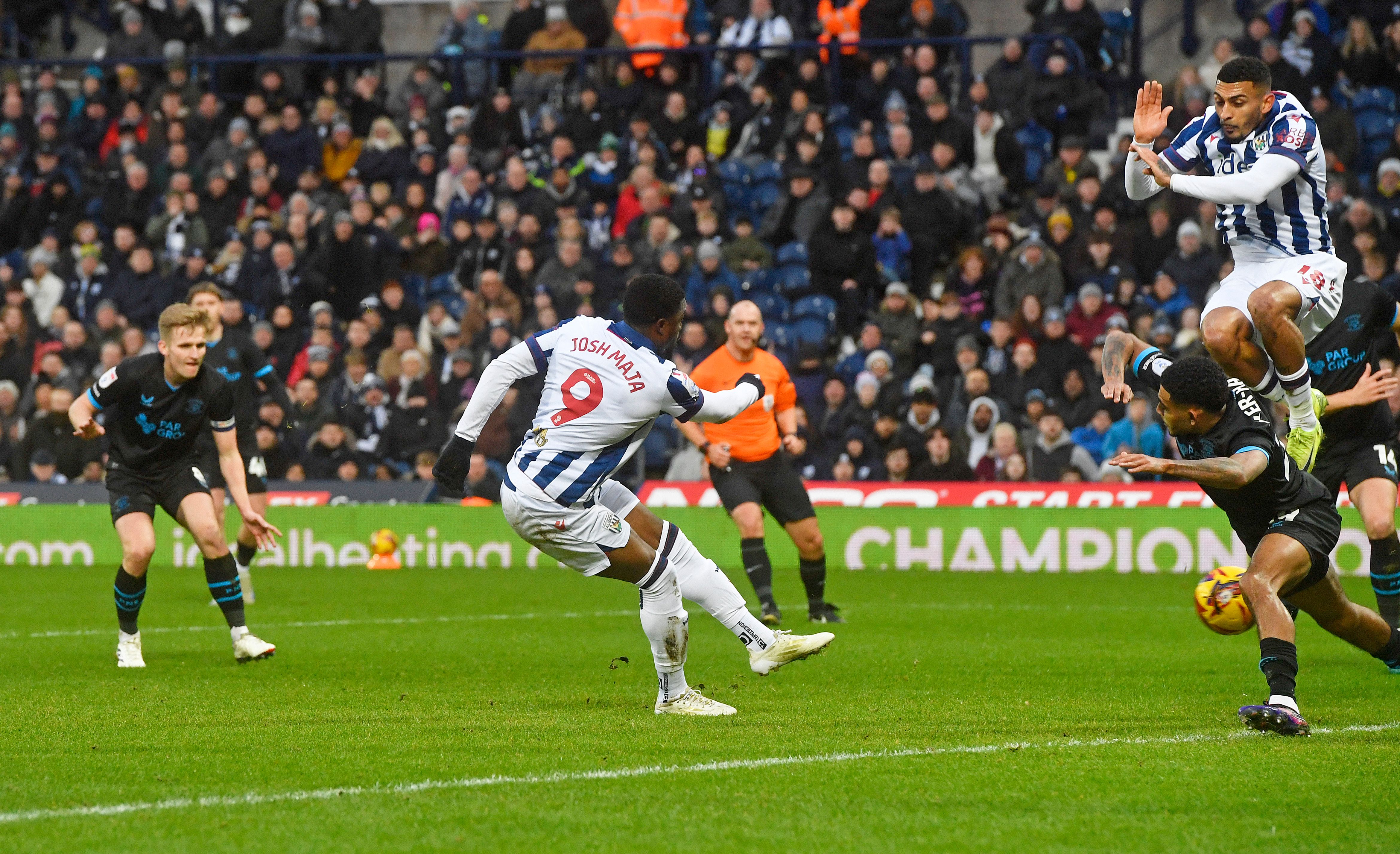 Josh Maja shoots and scores against Preston 