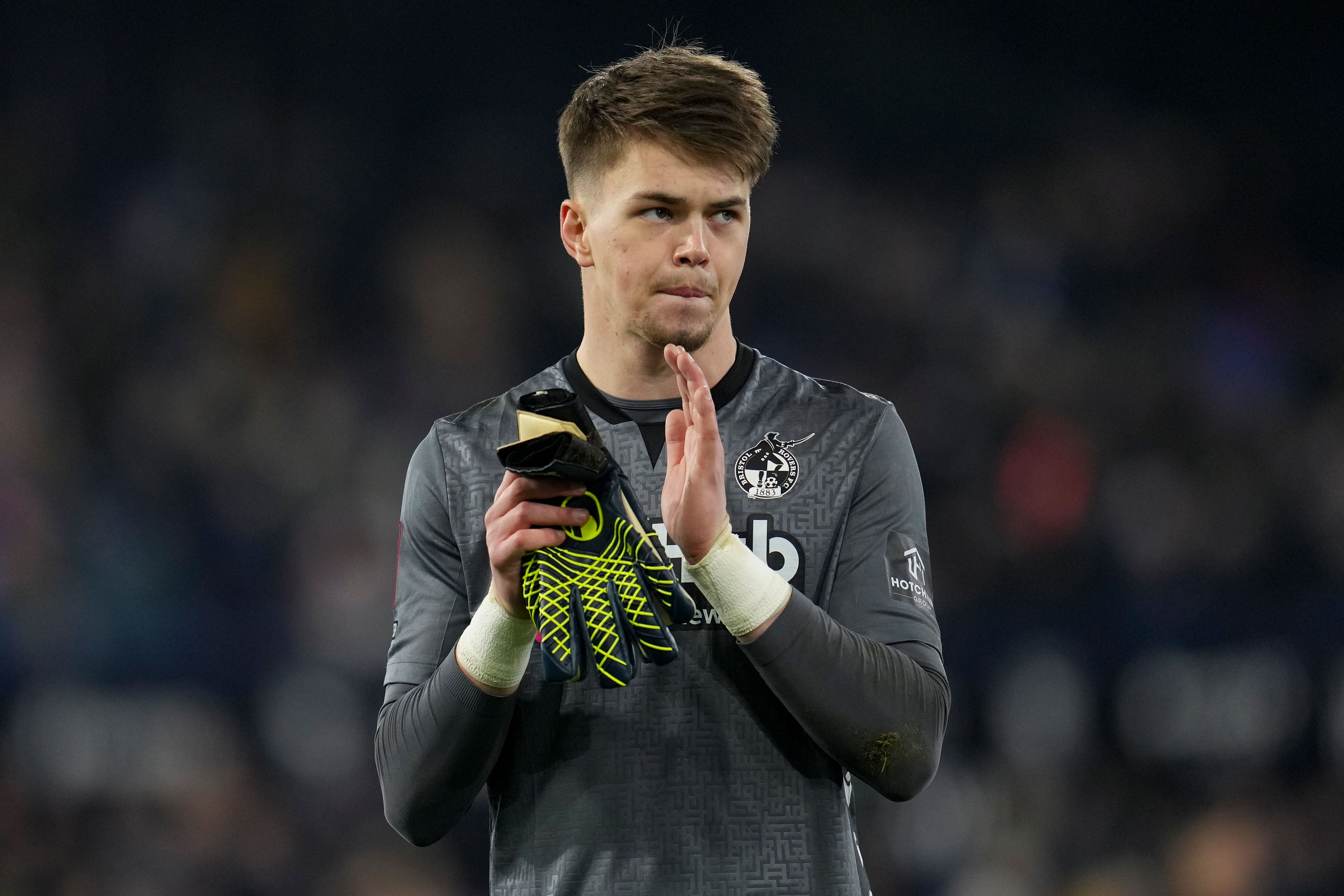 Josh Griffiths applauding Bristol Rovers fans 