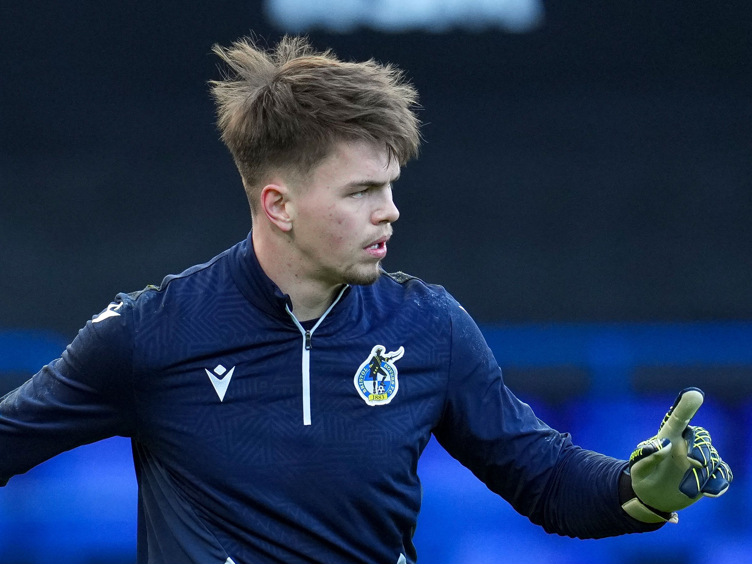 Josh Griffiths warming up for Bristol Rovers