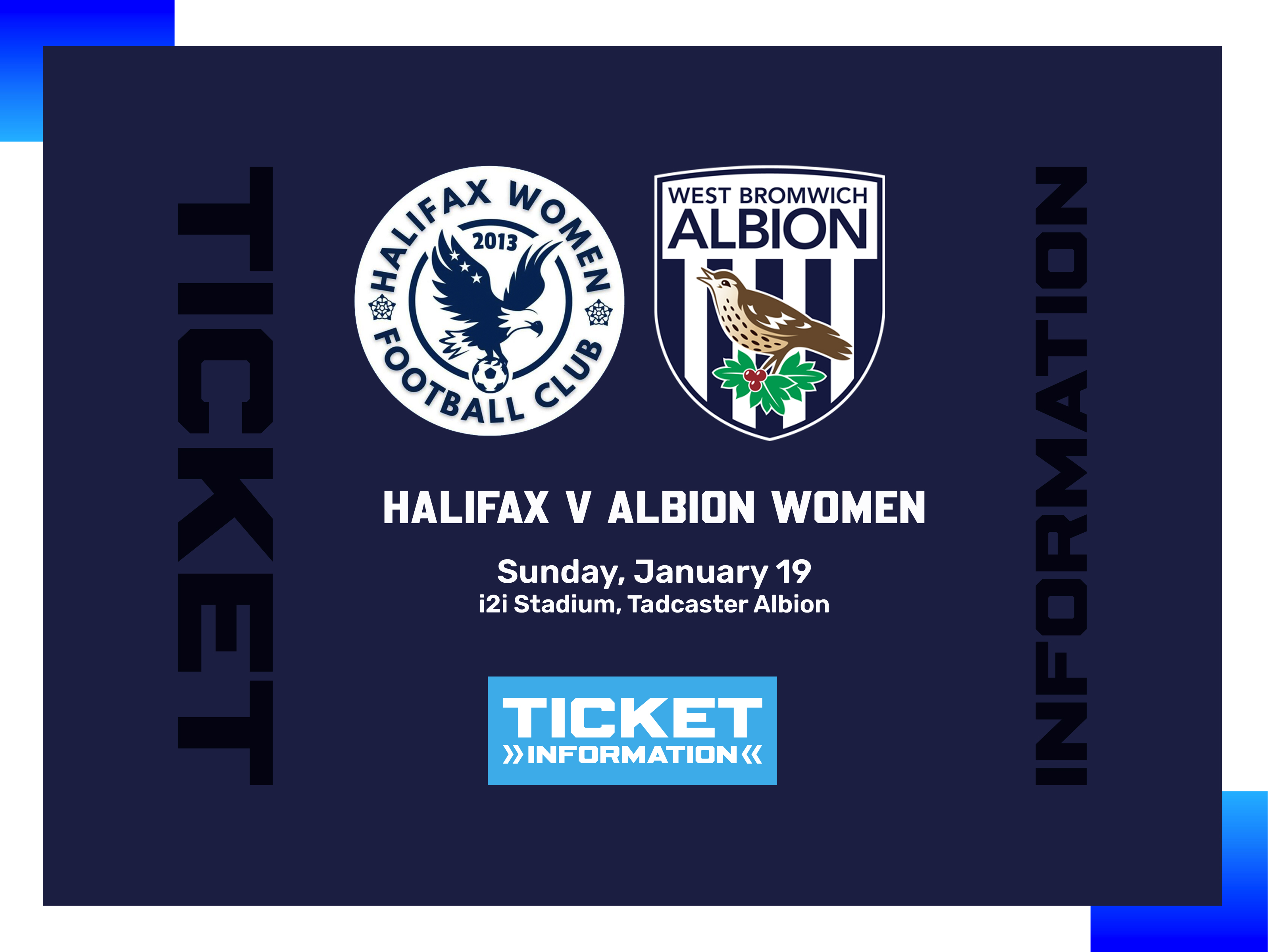 A ticket graphic displaying information for Albion Women's game against Halifax