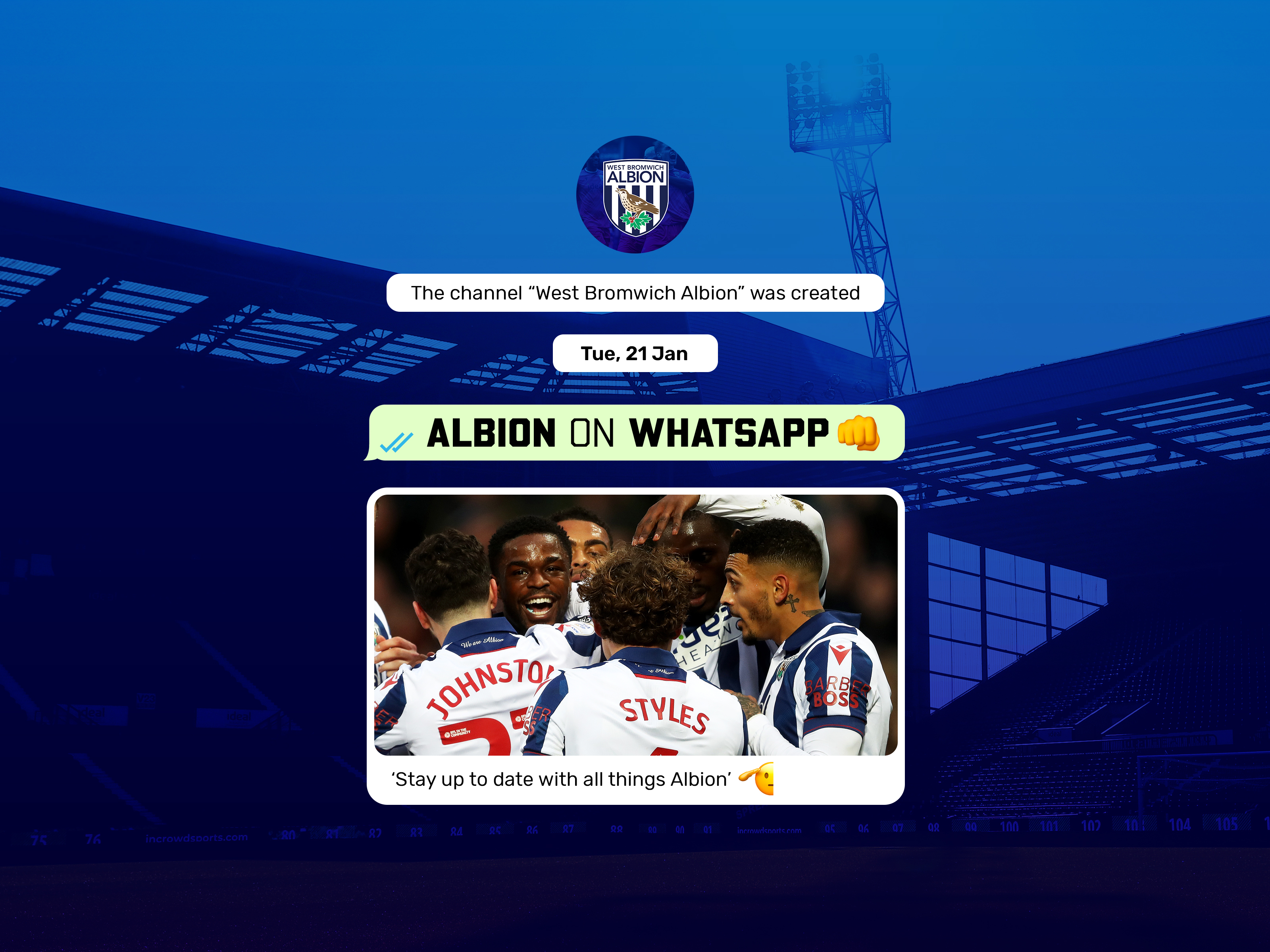 Albion's WhatsApp launch graphic 