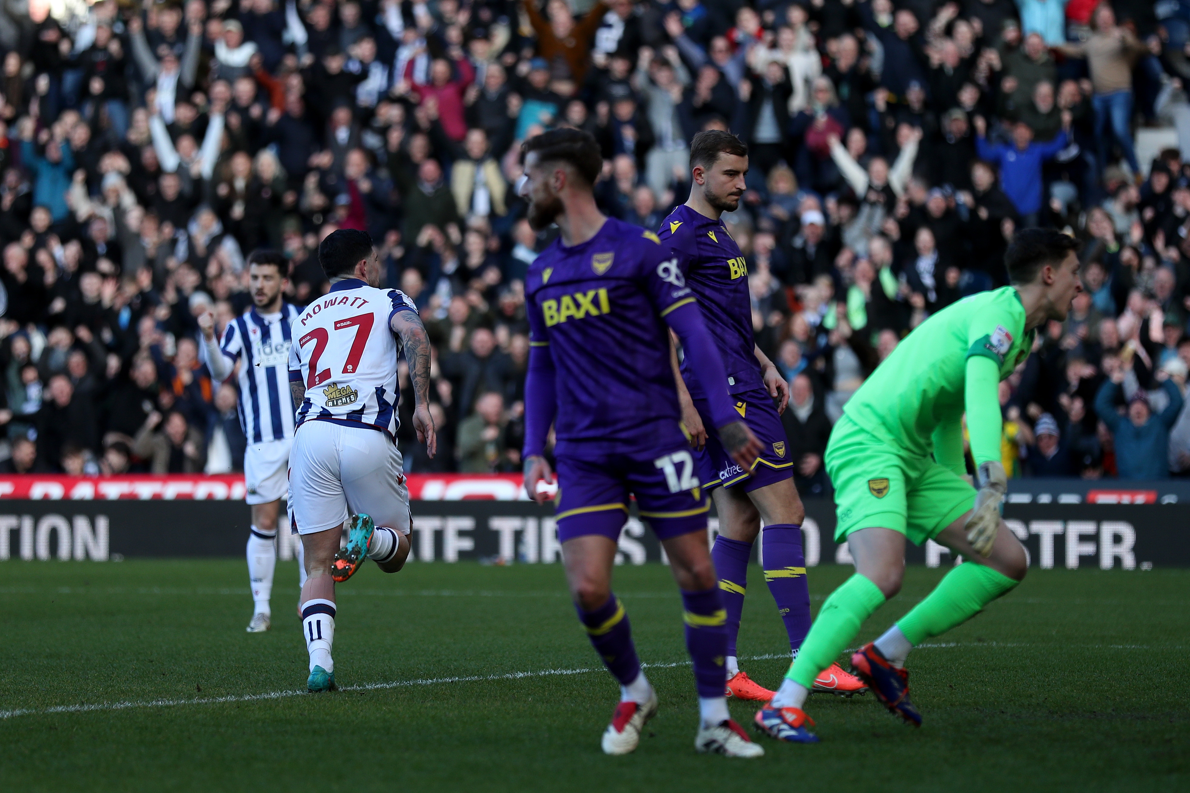 Alex Mowatt celebrates scoring against Oxford at The Hawthorns 