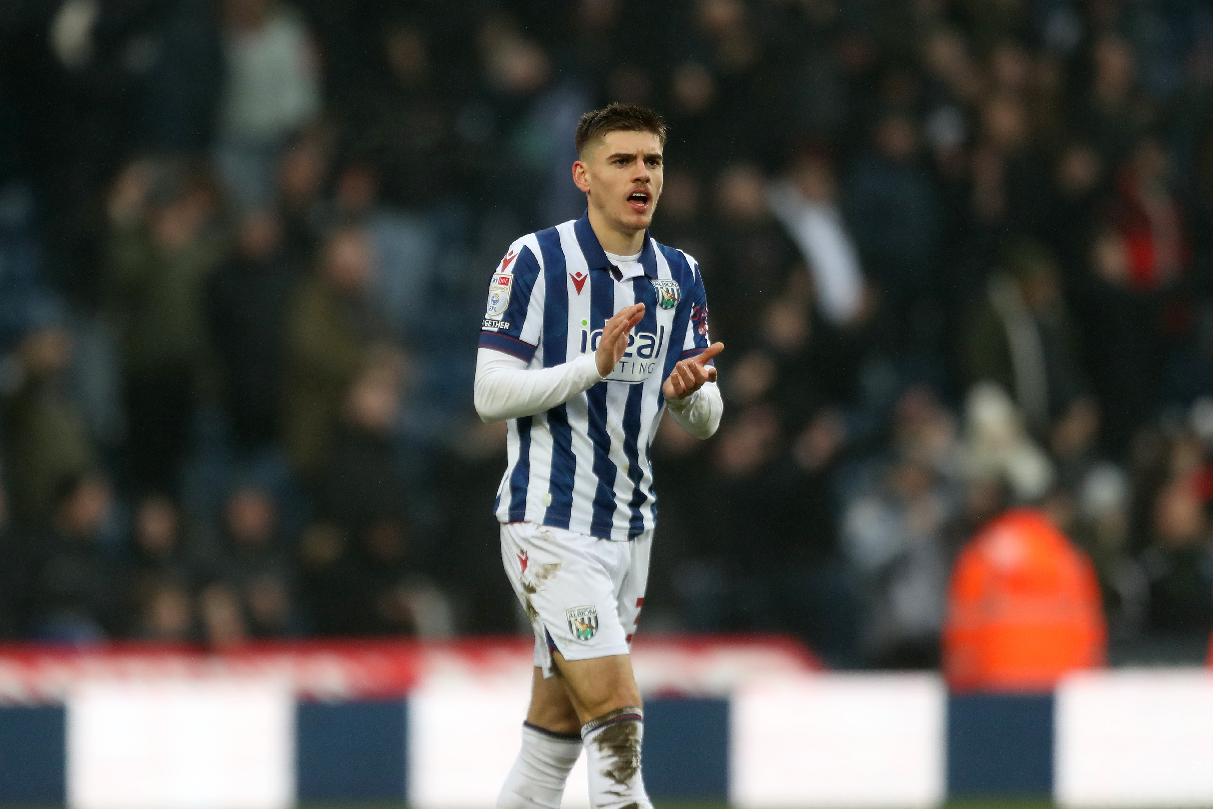 Tom Fellows applauding Albion fans after beating Sheffield Wednesday