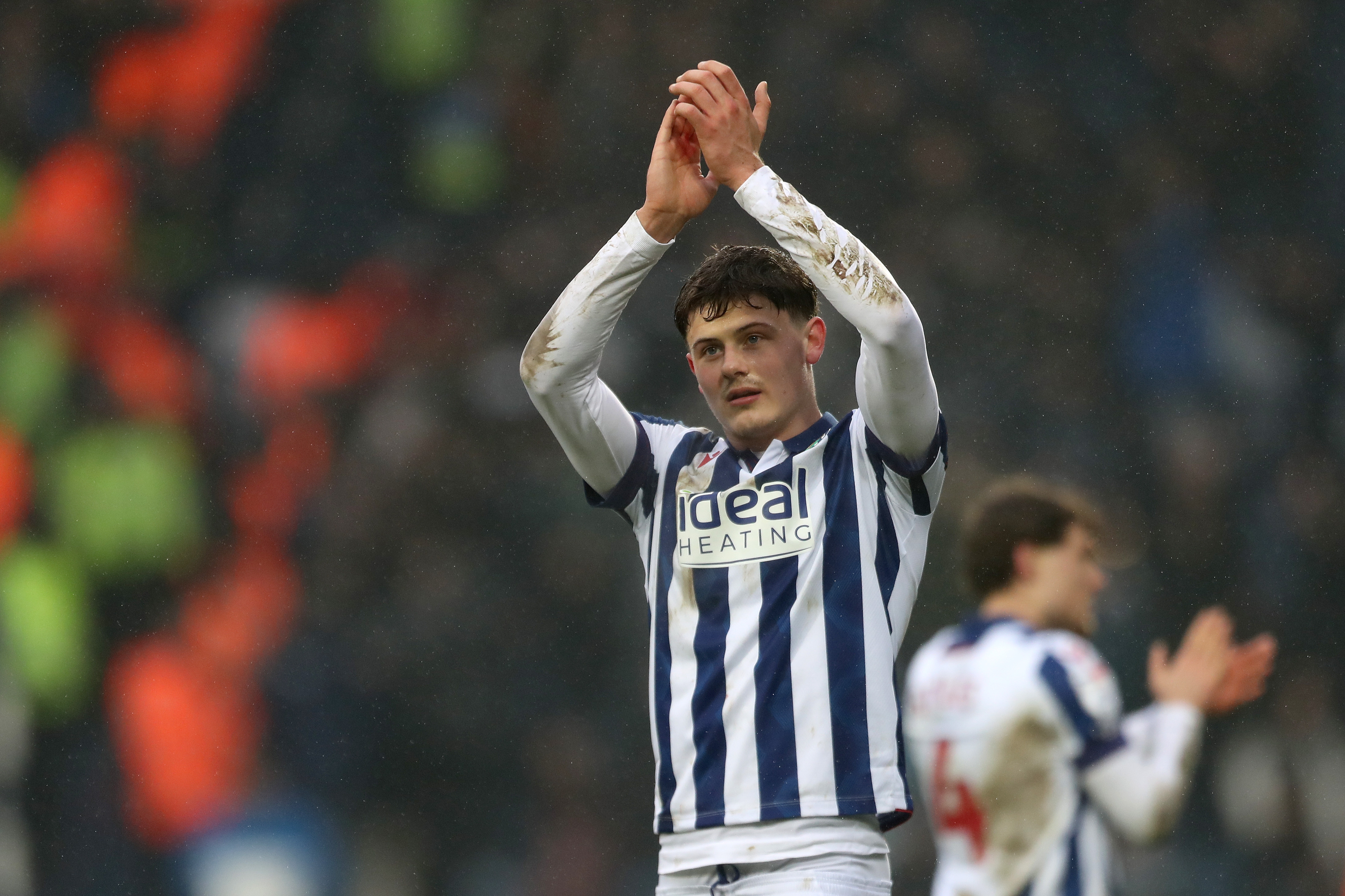 Will Lankshear applauding Albion fans after beating Sheffield Wednesday