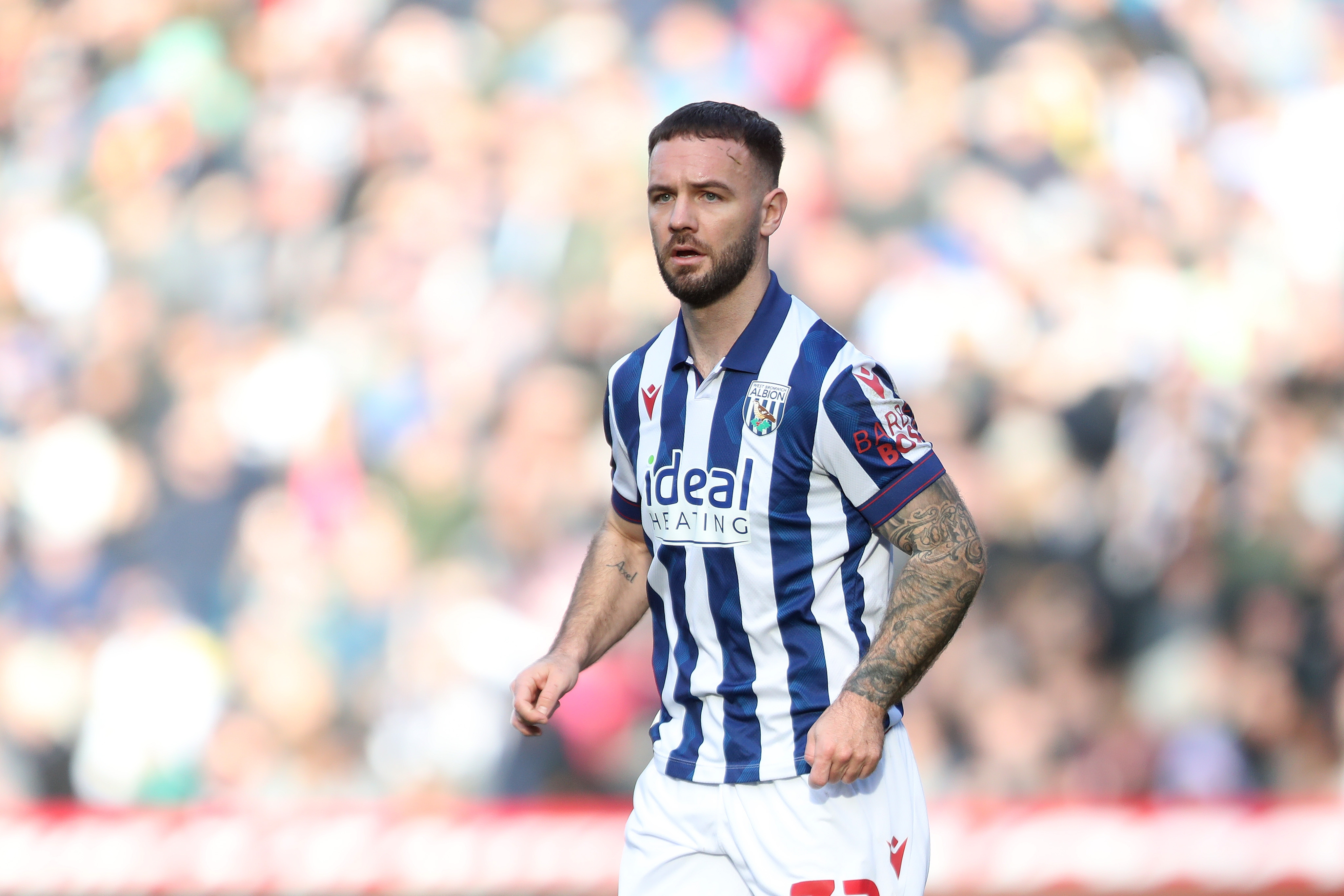 Adam Armstrong in action against Oxford United at The Hawthorns