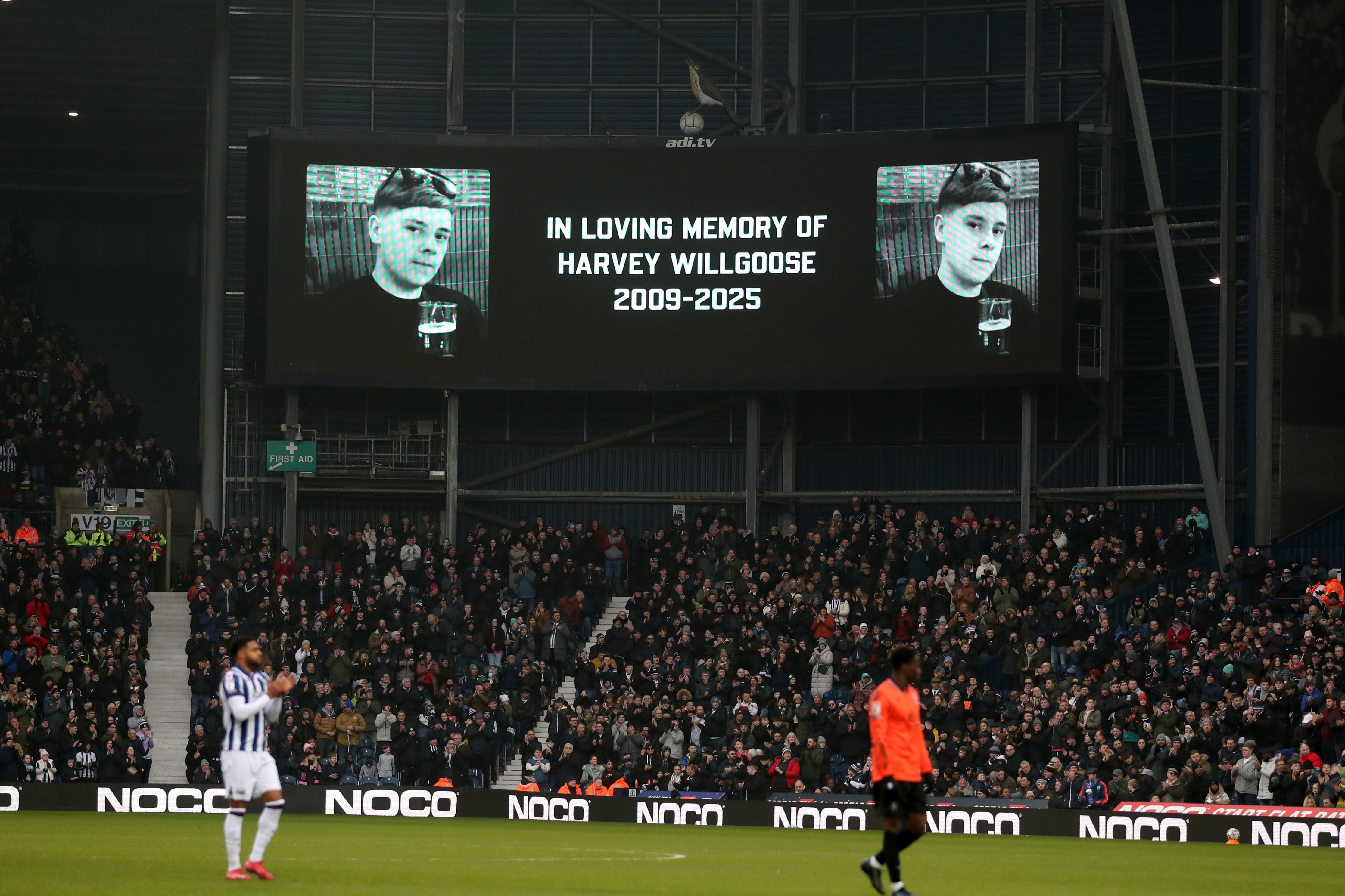 A tribute on the big screen at The Hawthorns for Harvey Willgoose