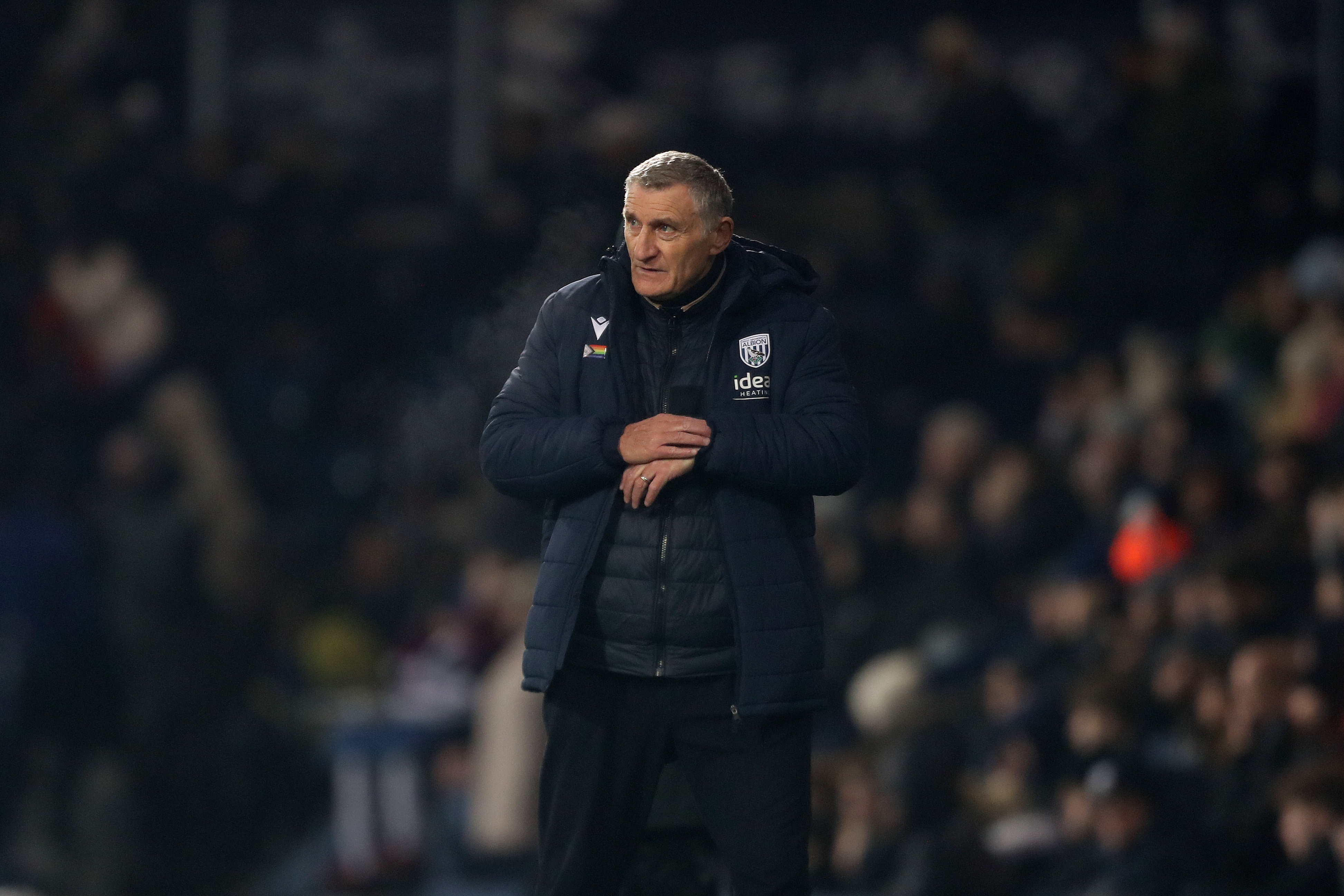 Tony Mowbray on the side of the pitch at The Hawthorns against Blackburn 