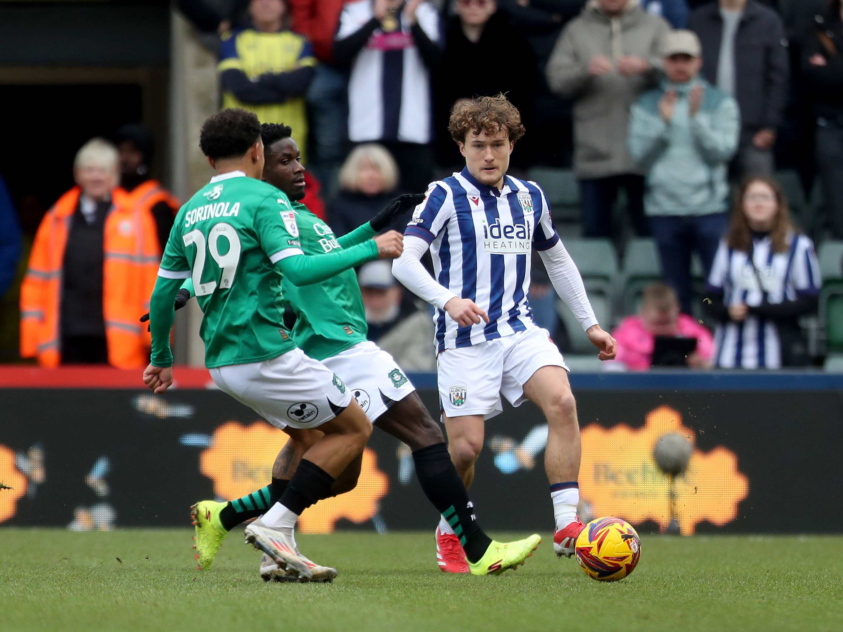 An image of Callum Styles on the ball against Plymouth