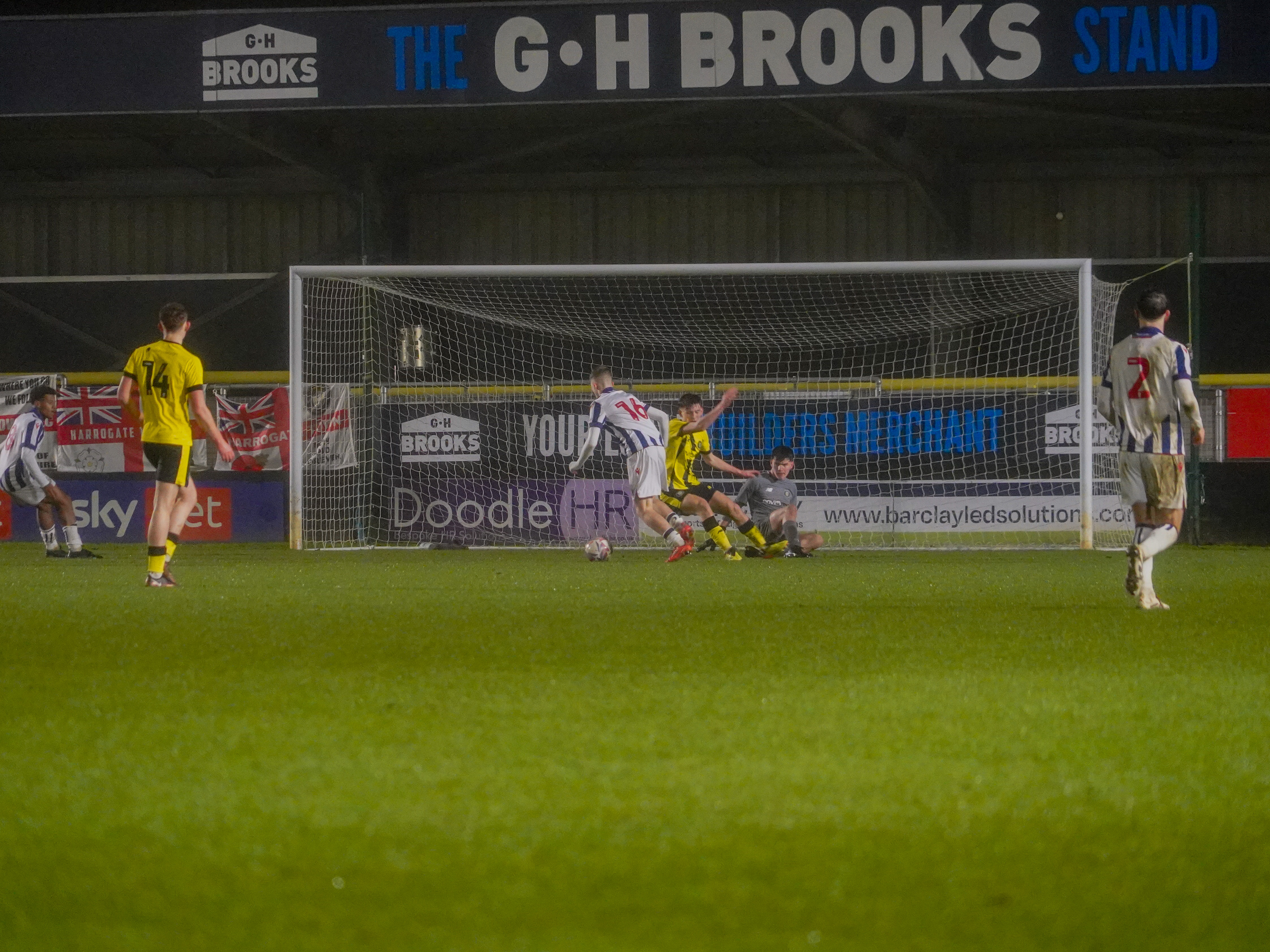 A photo of Albion U18s player Ryan Colesby scoring v Harrogate in the FA Youth Cup