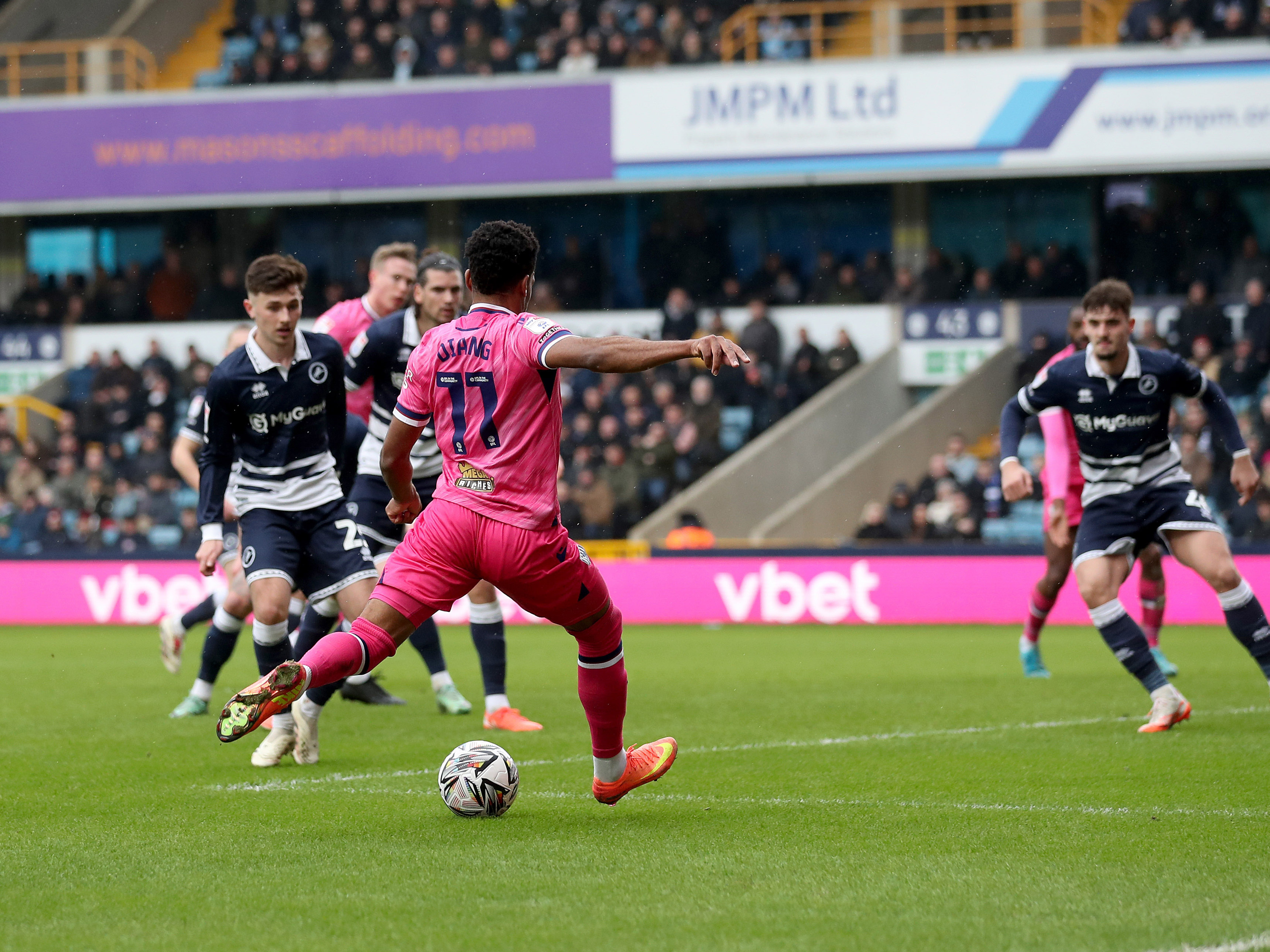 An image of Diangana shooting at Millwall