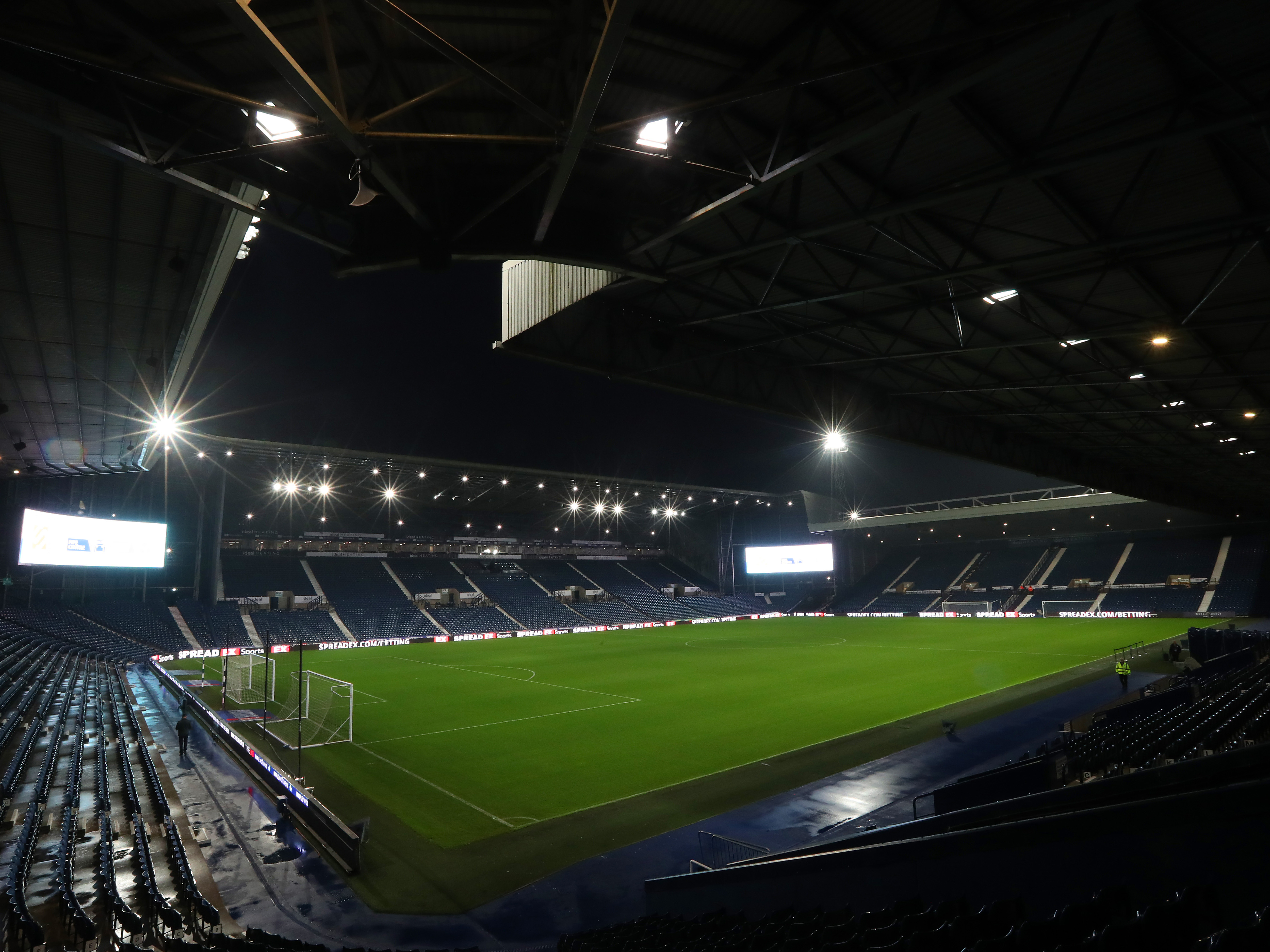 A general view of The Hawthorns stadium at night