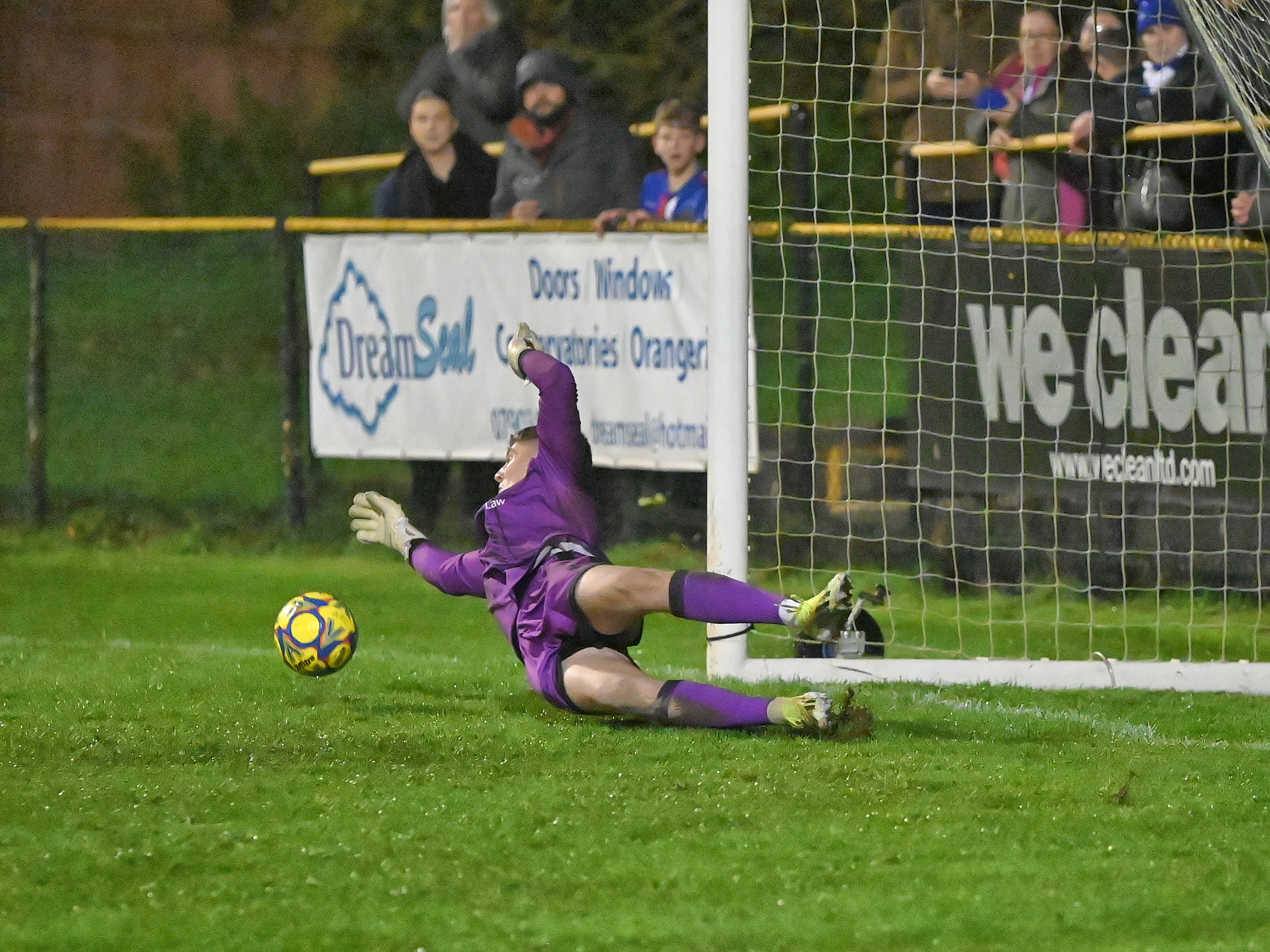 A photo of Albion goalkeeper Ronnie Hollingshead, wearing a purple kit, in action for loan club Alvechurch