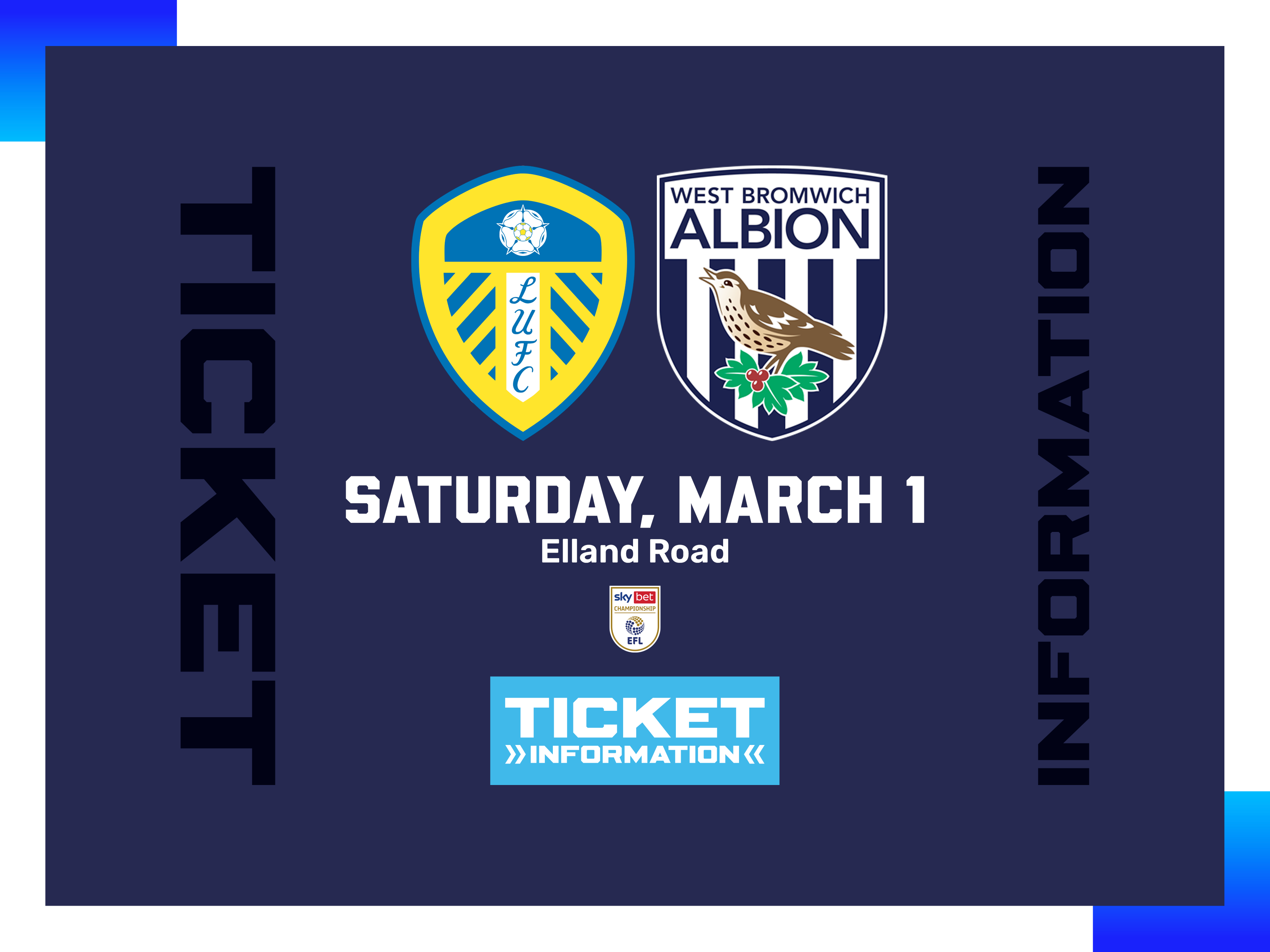 A ticket graphic displaying information for Albion's game against Leeds