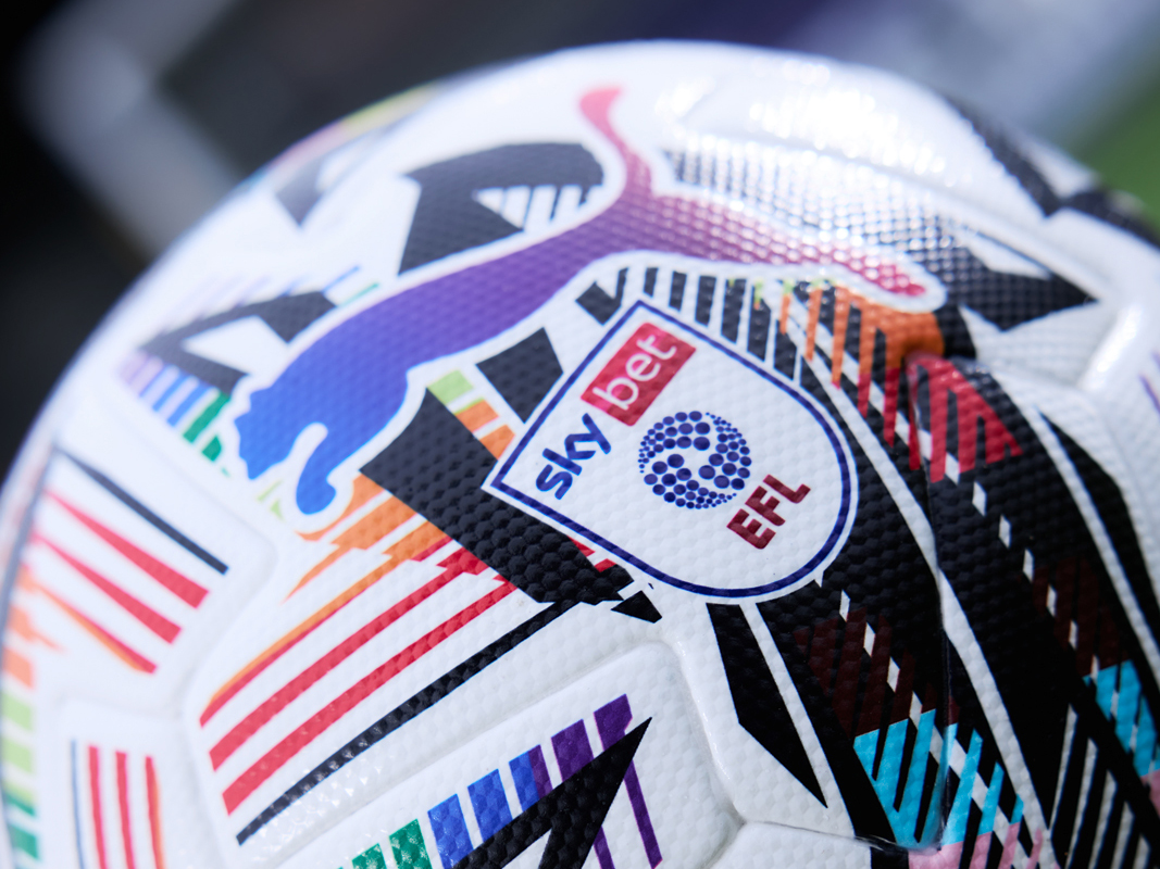 An image of the EFL rainbow ball up close