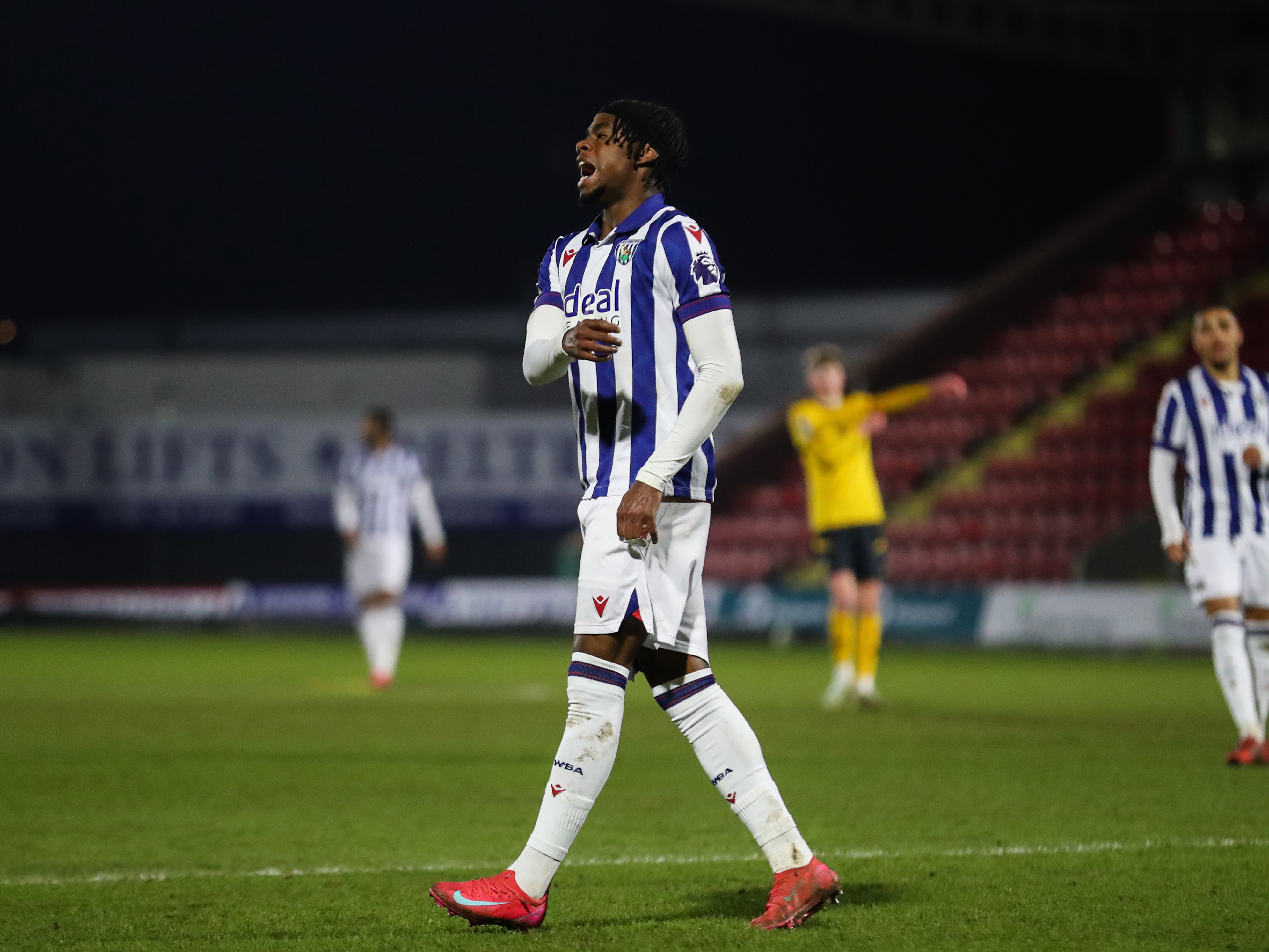 A photo of Albion U21 attacker Akeel Higgins in the 2024/25 home kit