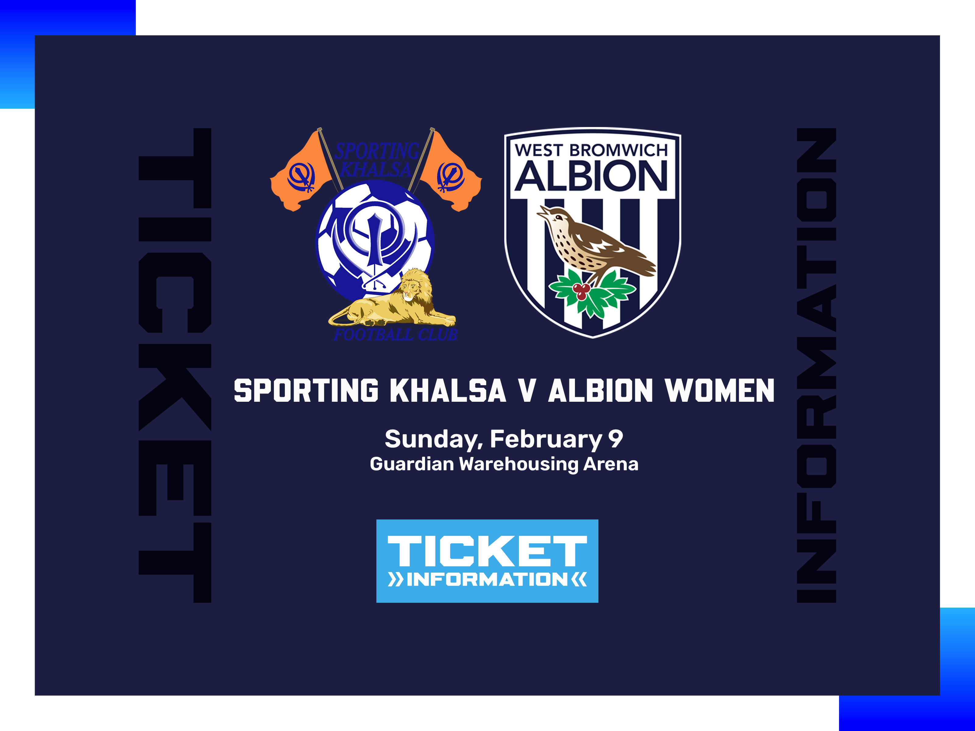 A ticket graphic displaying information for Albion Women's against Sporting Khalsa