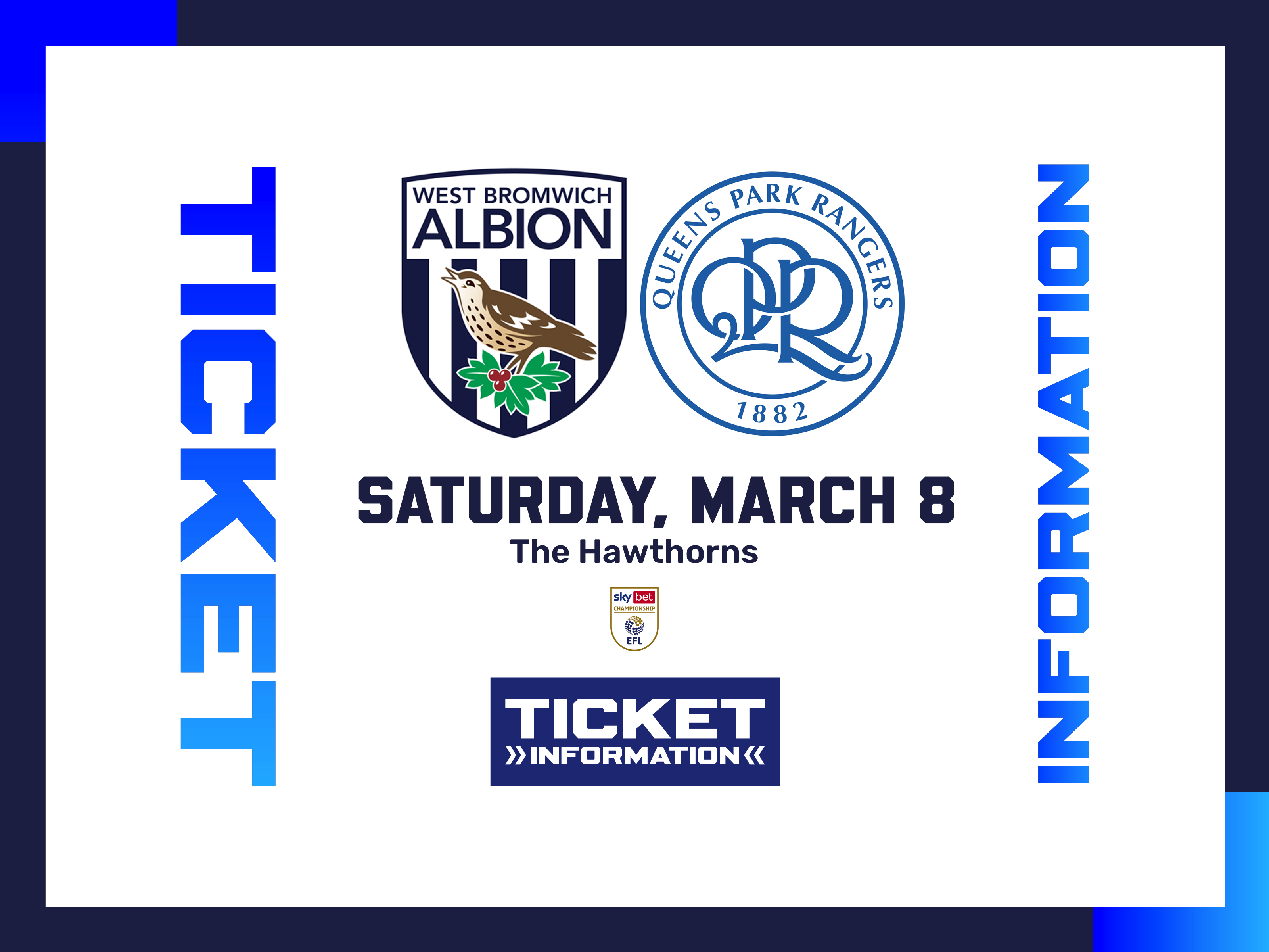 A ticket graphic displaying information for Albion's game against QPR