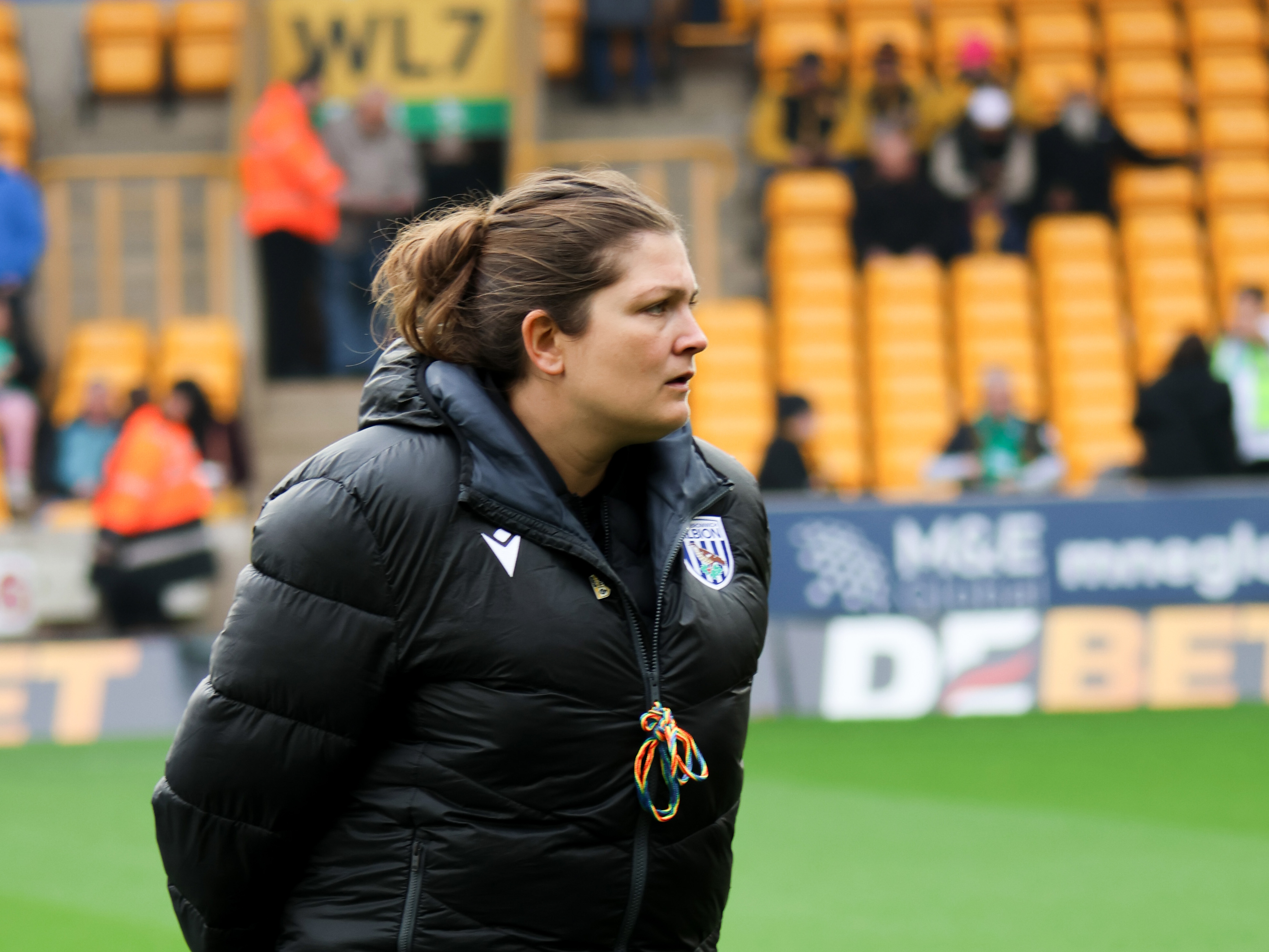 Siobhan Hodgetts-Still on the side of the pitch at Molineux before the Wolves game