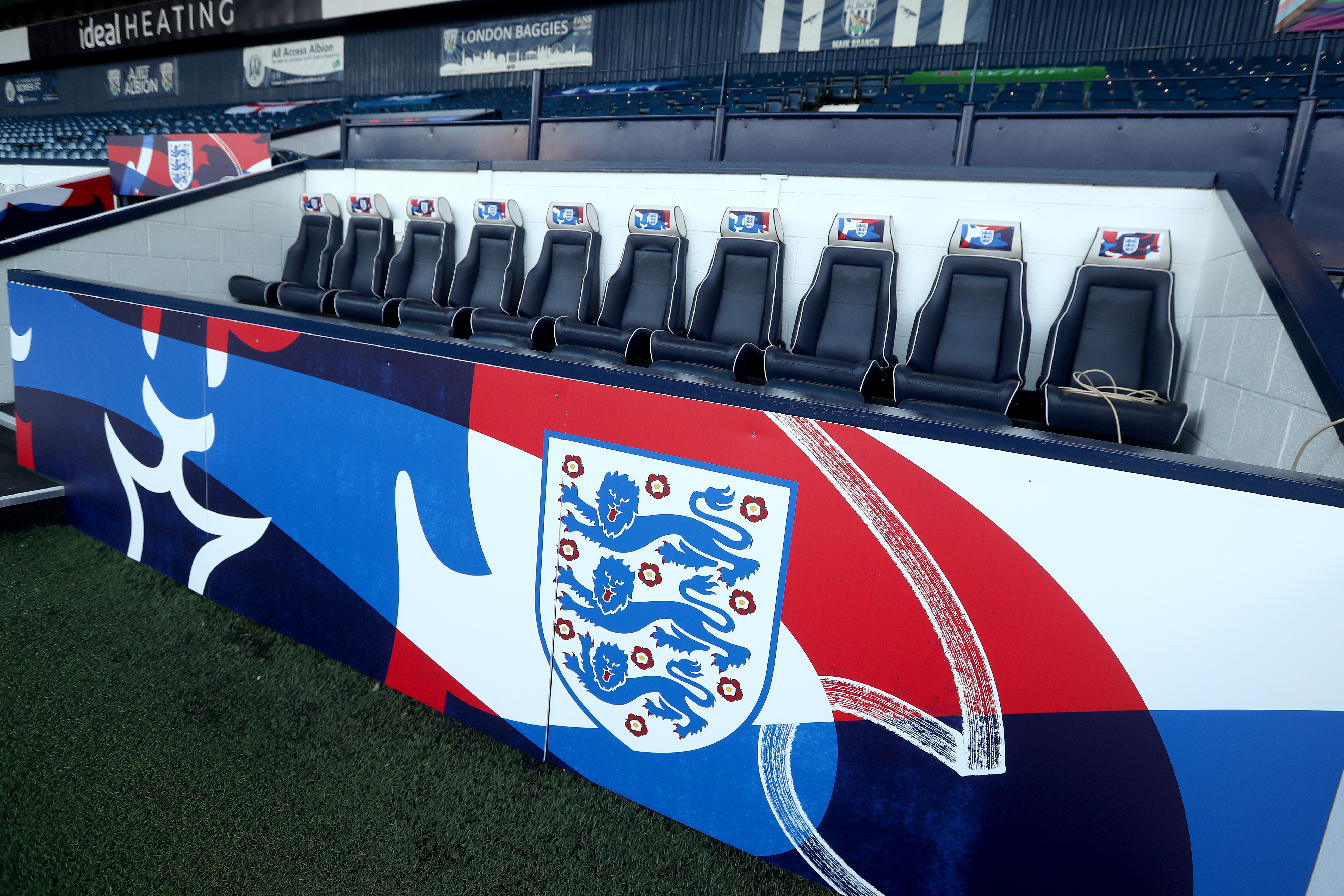 England branding on the home dugout at The Hawthorns before the game with Portugal