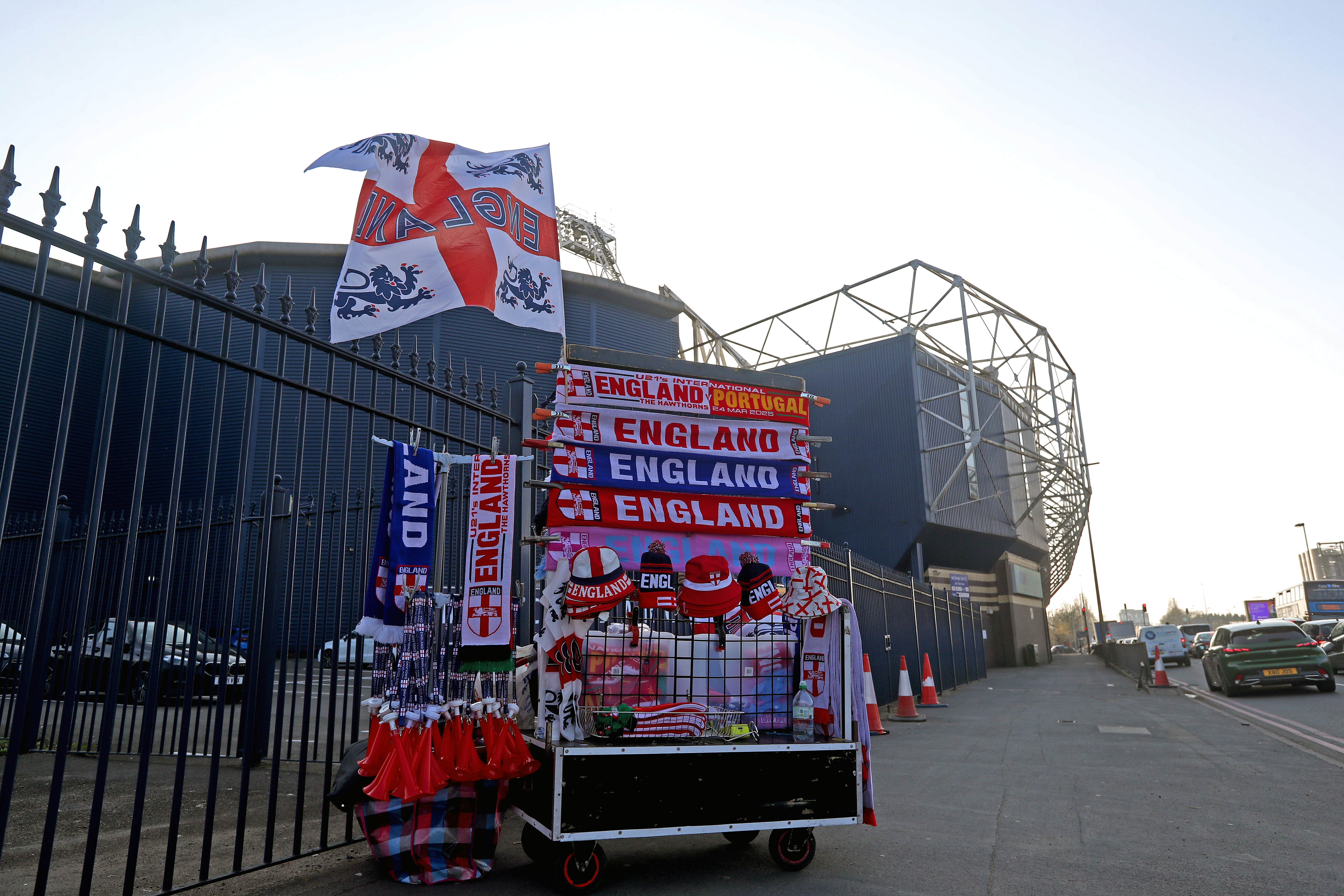 England merchandise on sale outside The Hawthorns