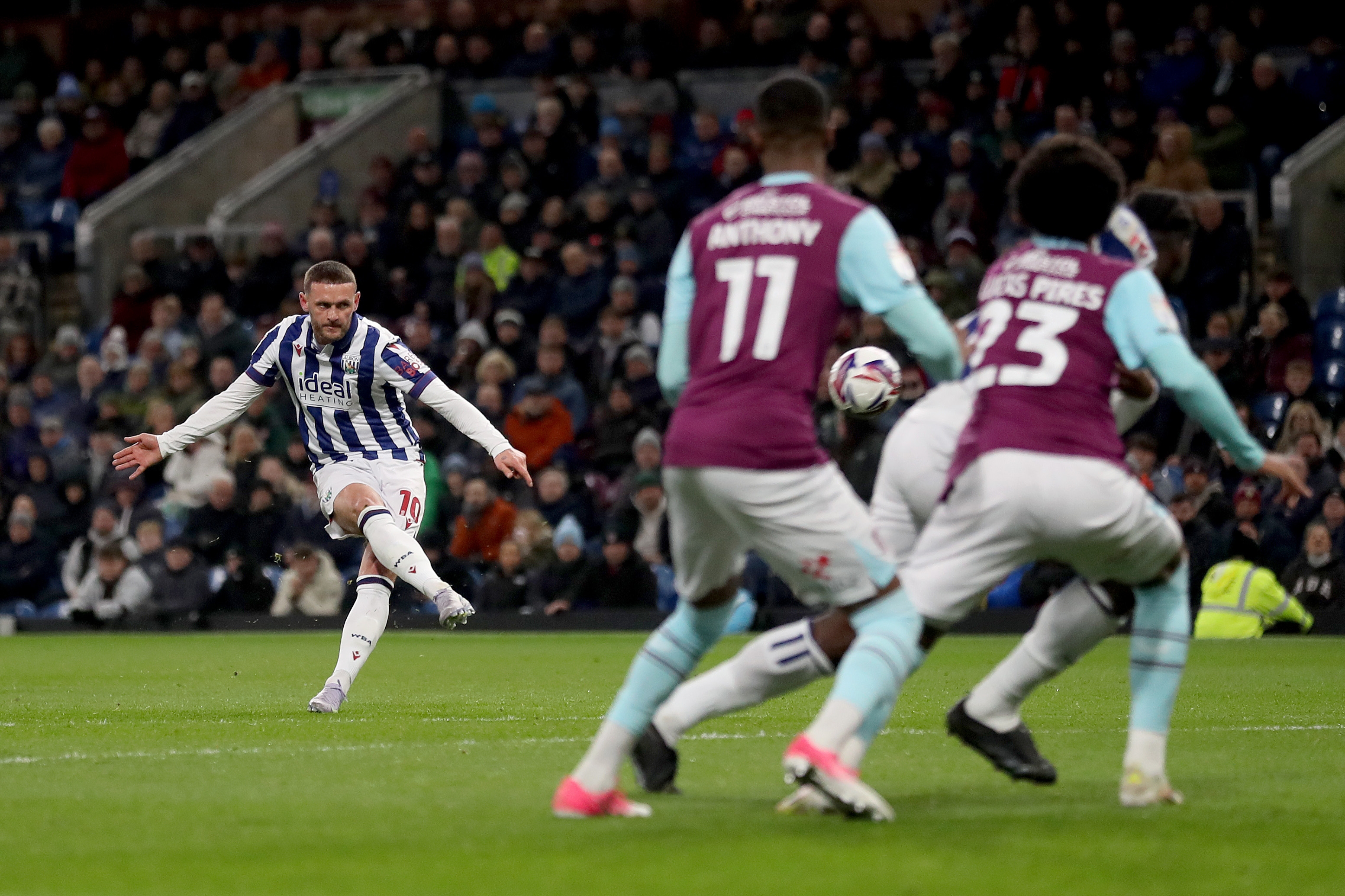 John Swift takes a free-kick at Burnley 