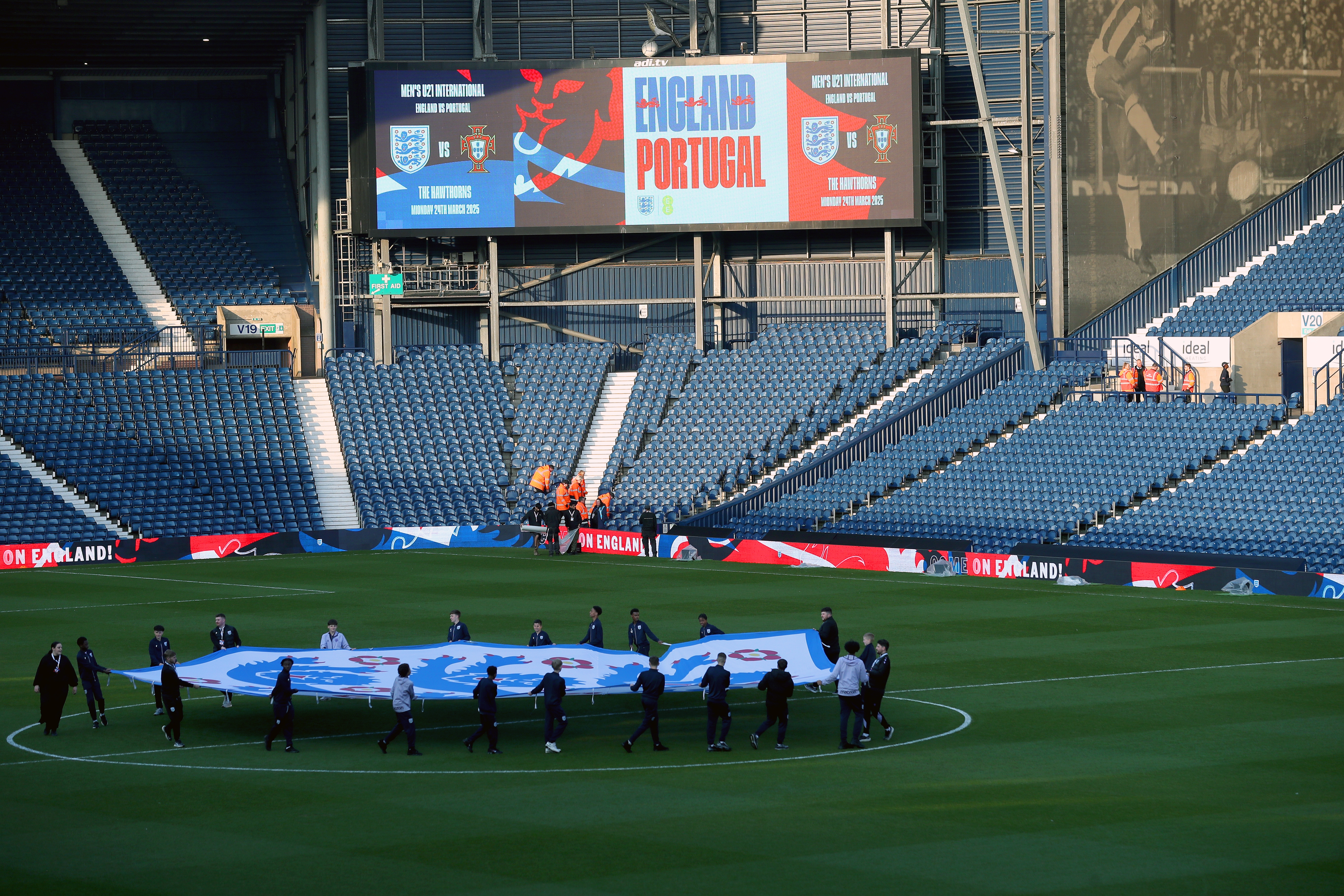 England branding on the big screens at The Hawthorns before the game with Portugal