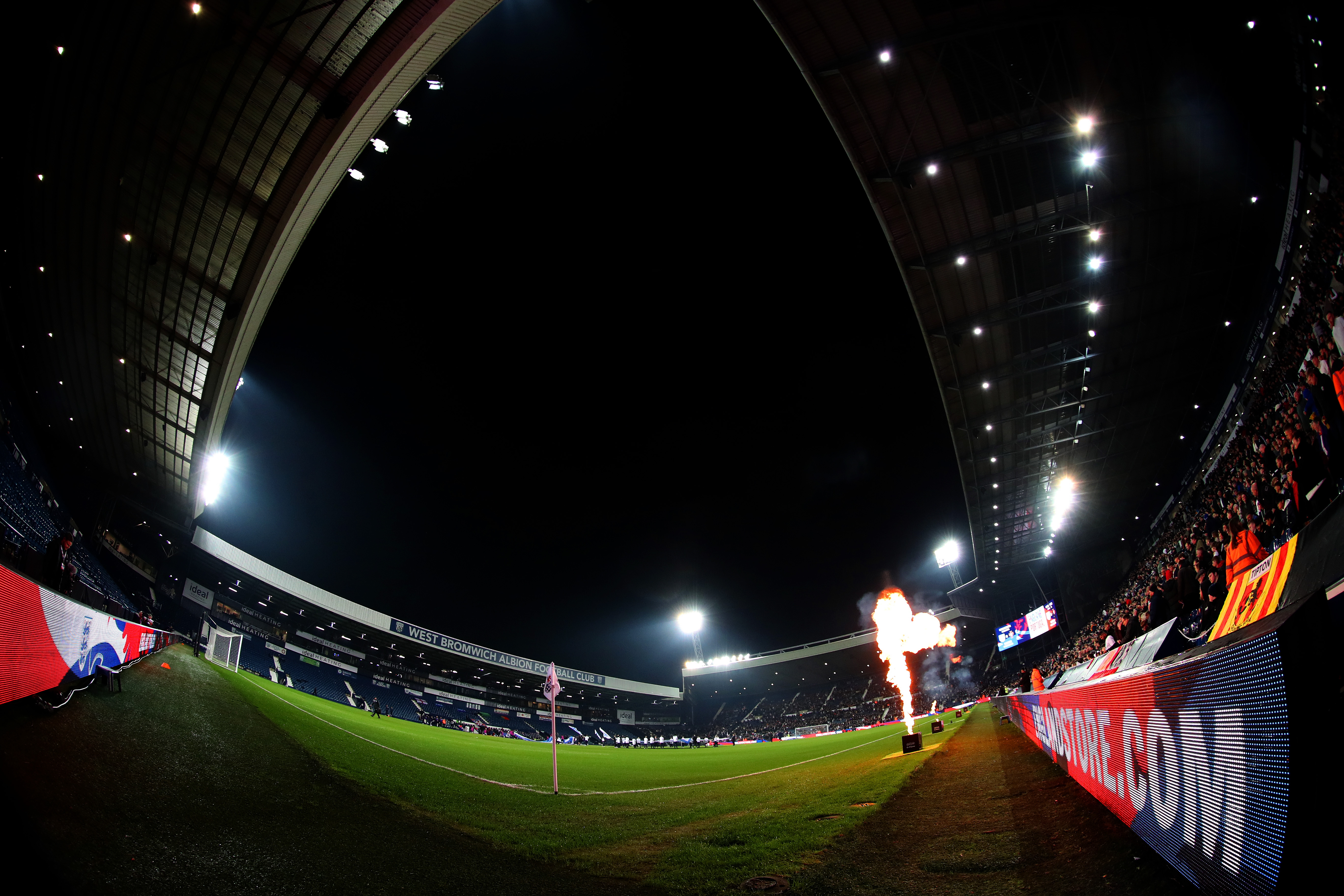 A general view of The Hawthorns with fire displays before England U21s and Portugal kick-off