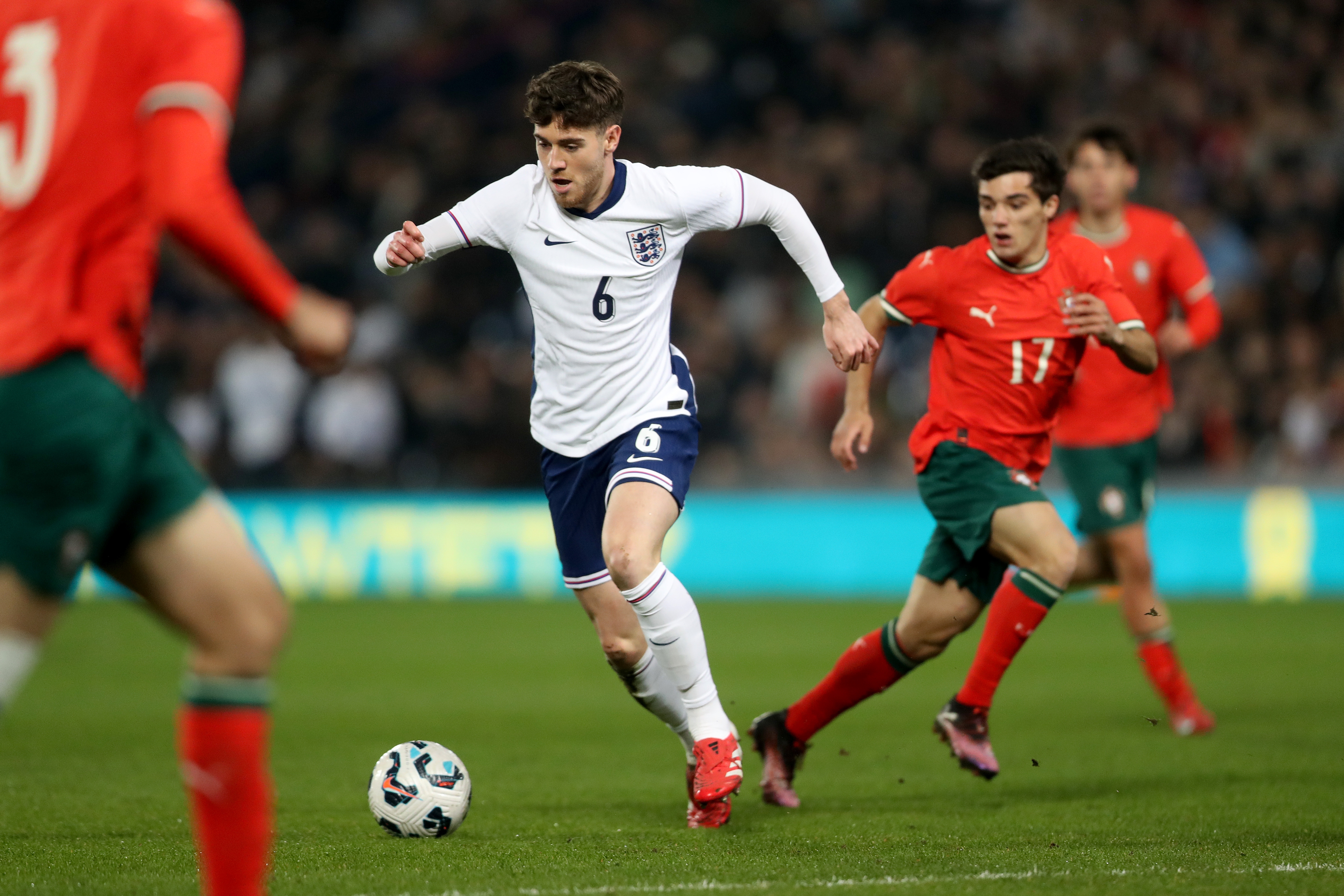 Hayden Hackney in action for England U21s v Portugal at The Hawthorns