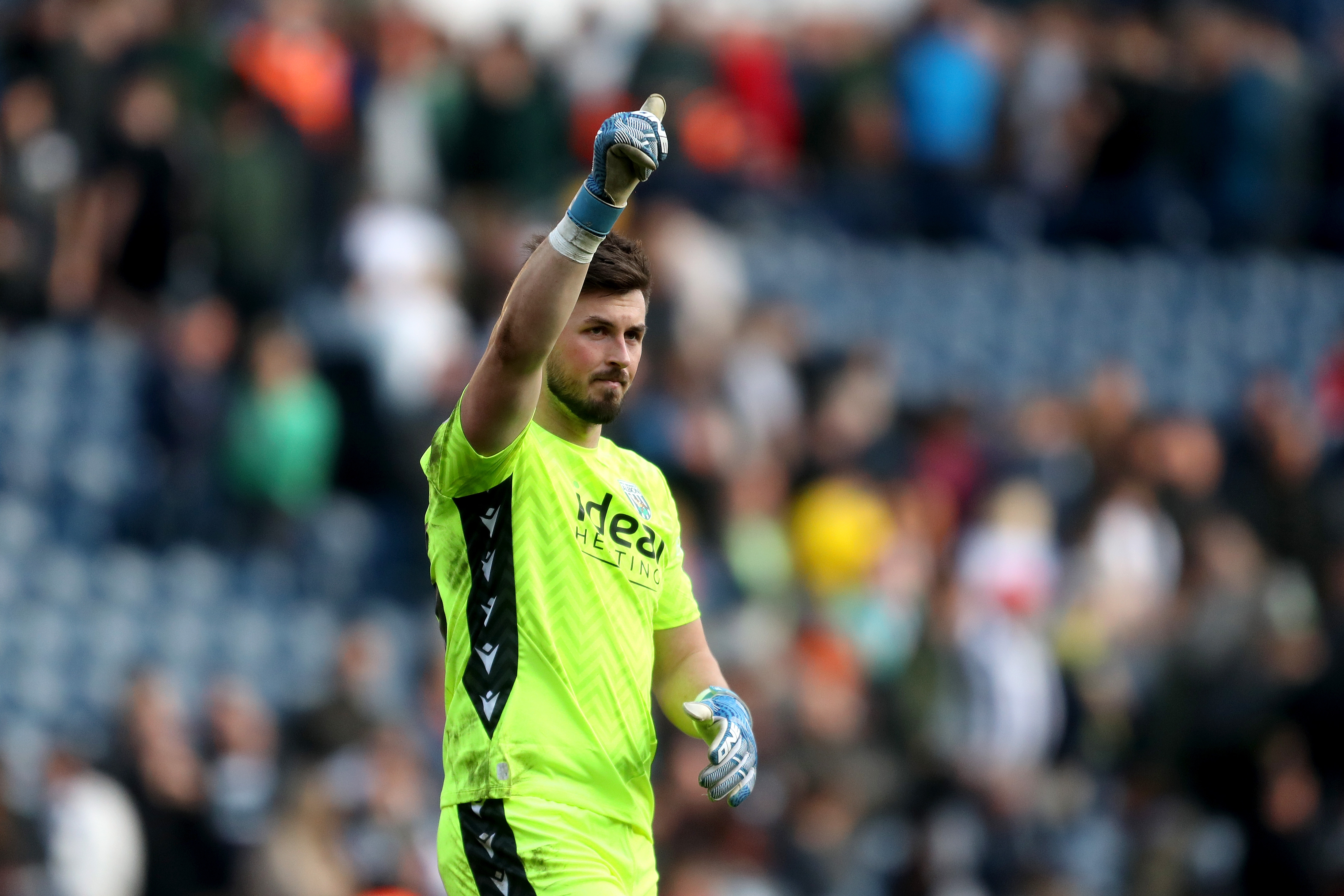 Joe Wildsmith pointing at fans after the QPR game