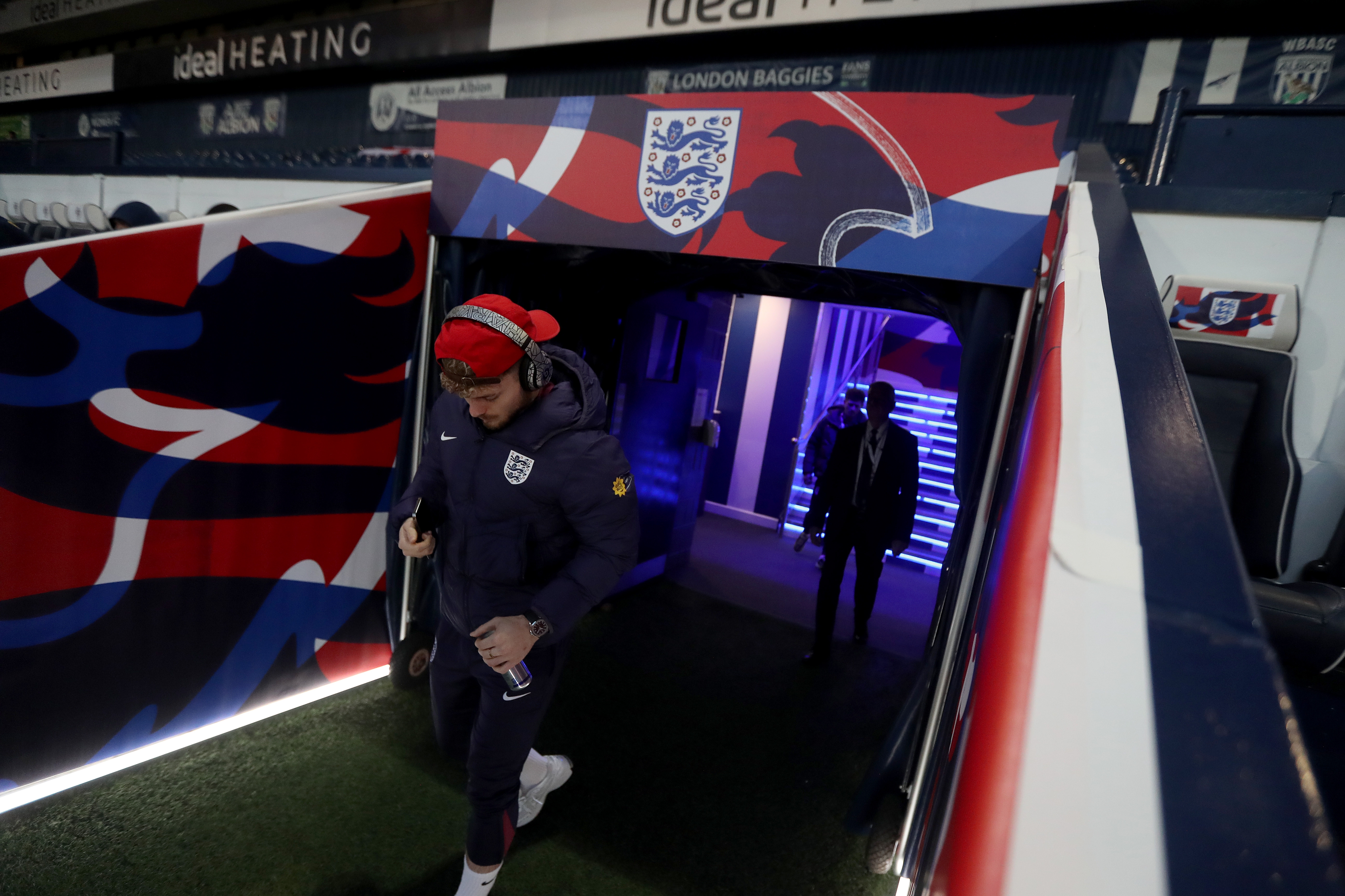 England players walking out of the tunnel at The Hawthorns for their warm up before playing Portugal