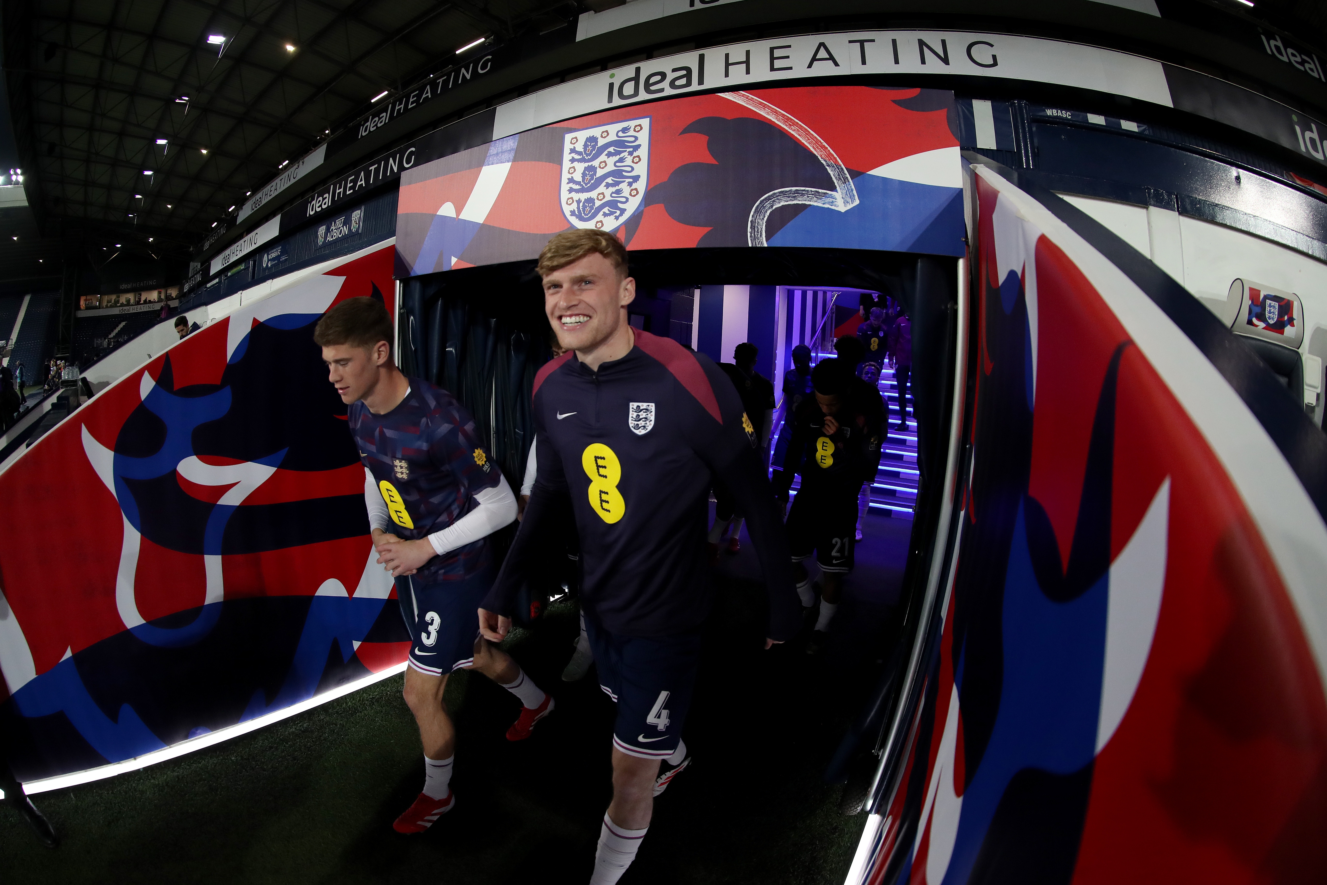 England players walking out of the tunnel at The Hawthorns for their warm up before playing Portugal