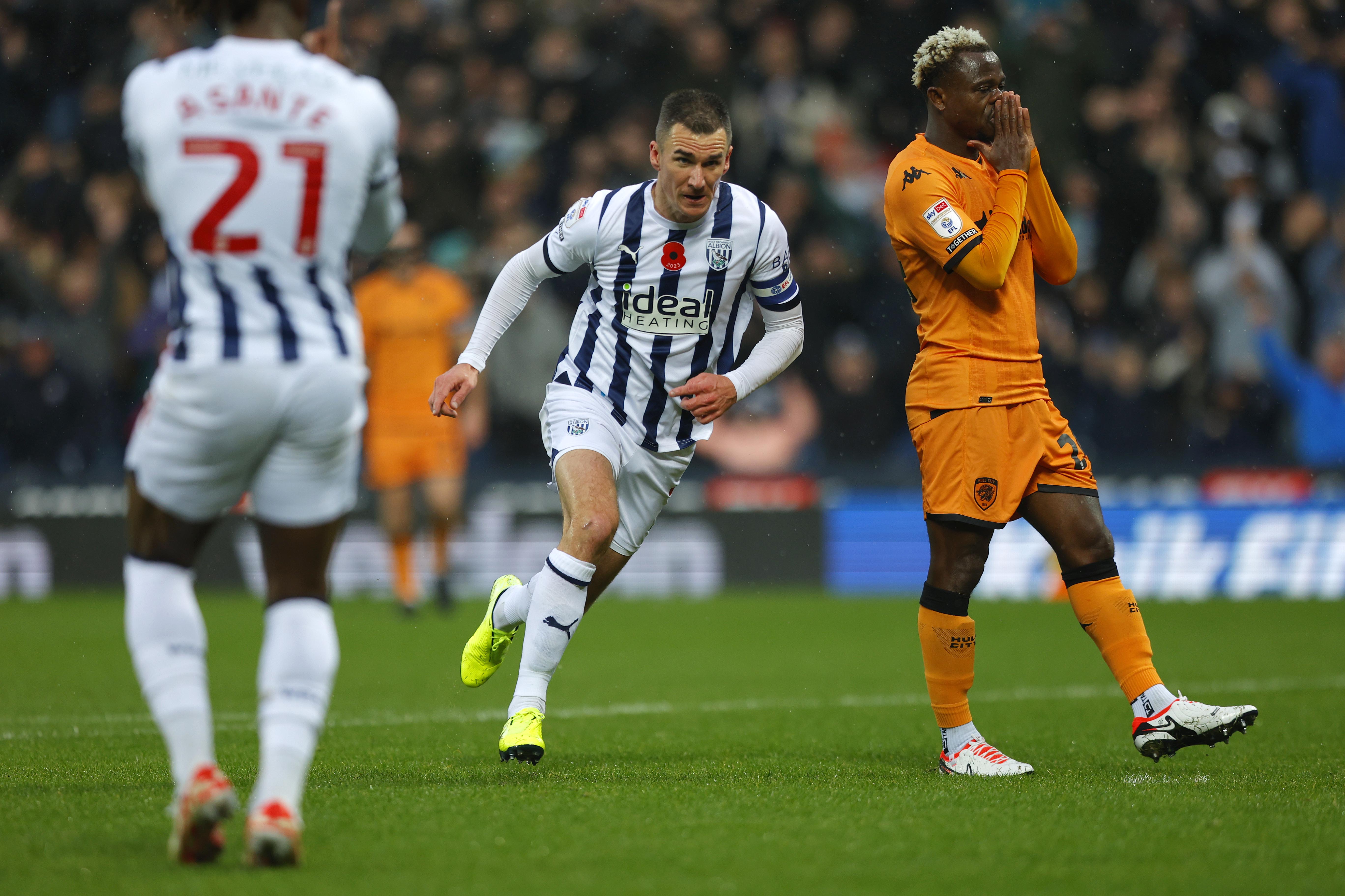 Jed Wallace celebrates scoring against Hull City at The Hawthorns in November 2023