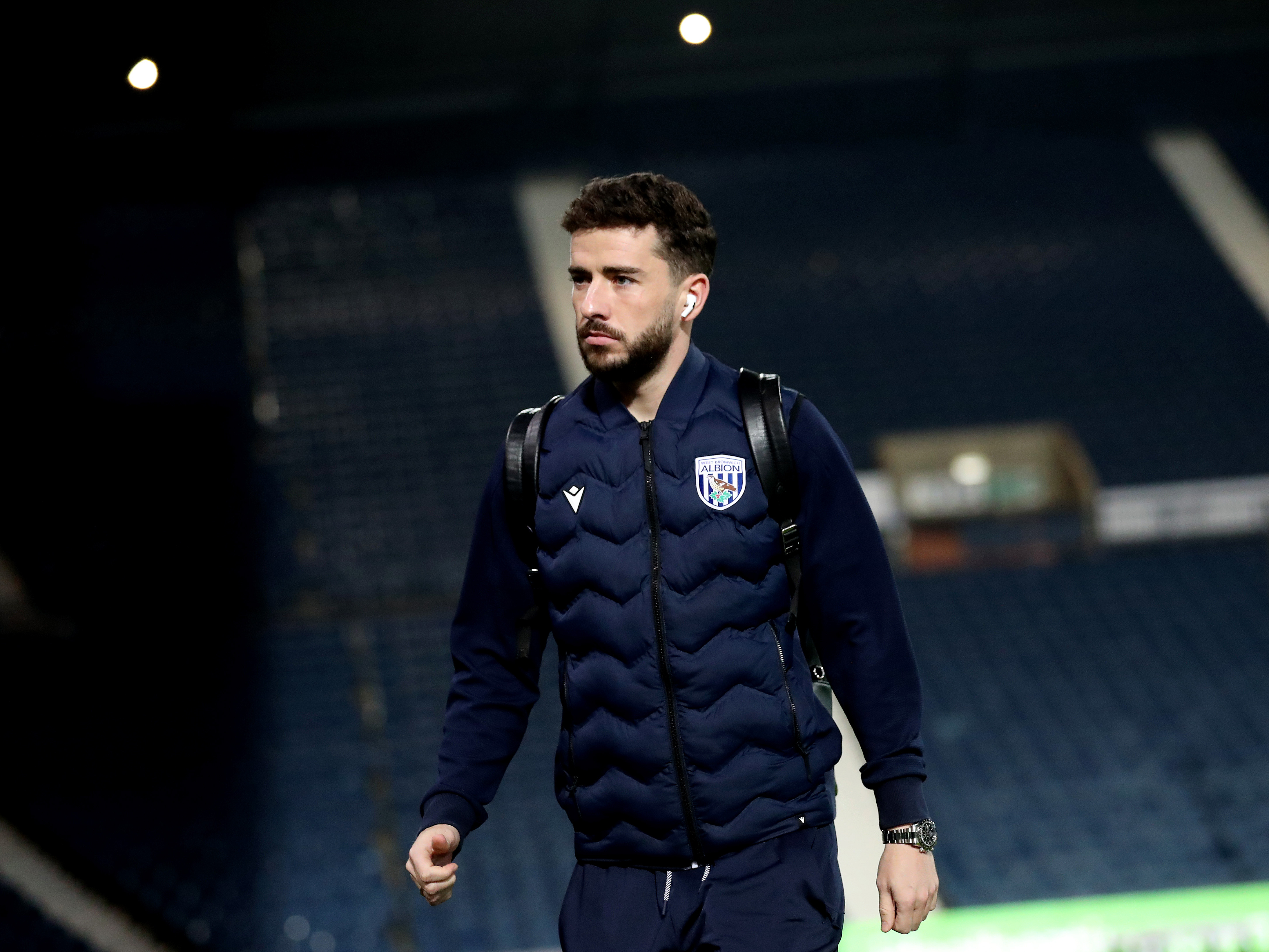 Mikey Johnston arriving for a WBA game at The Hawthorns in his tracksuit 