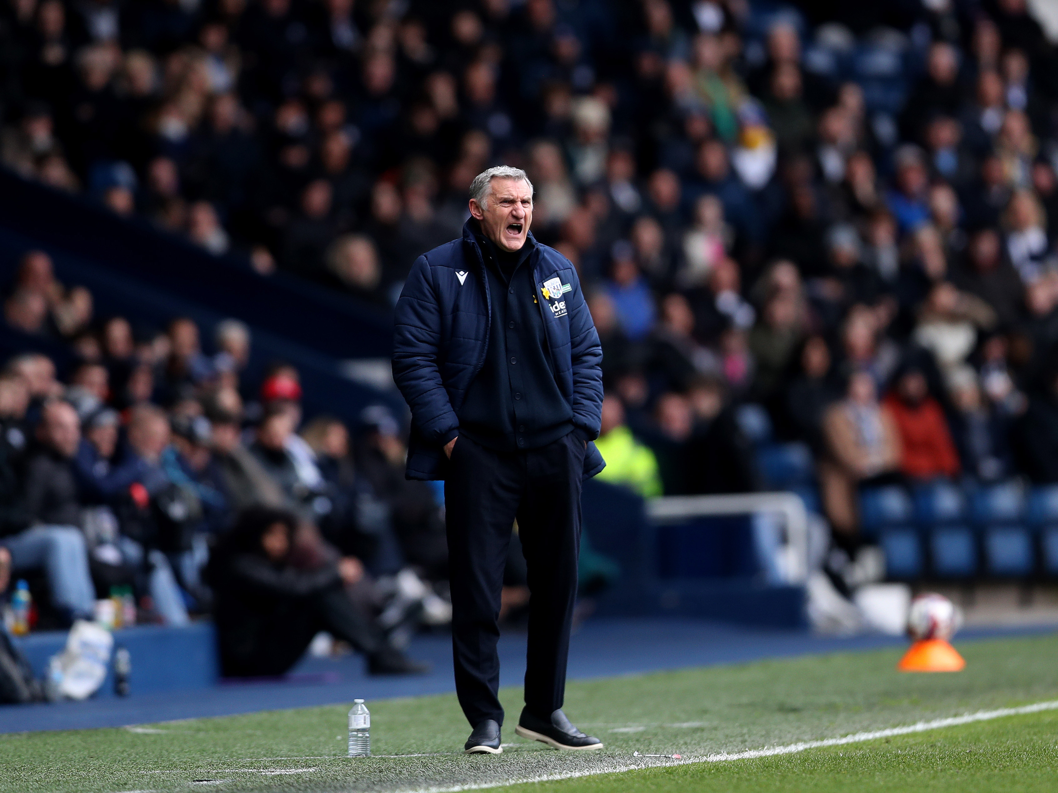 A photo of Tony Mowbray on the touchline at The Hawthorns