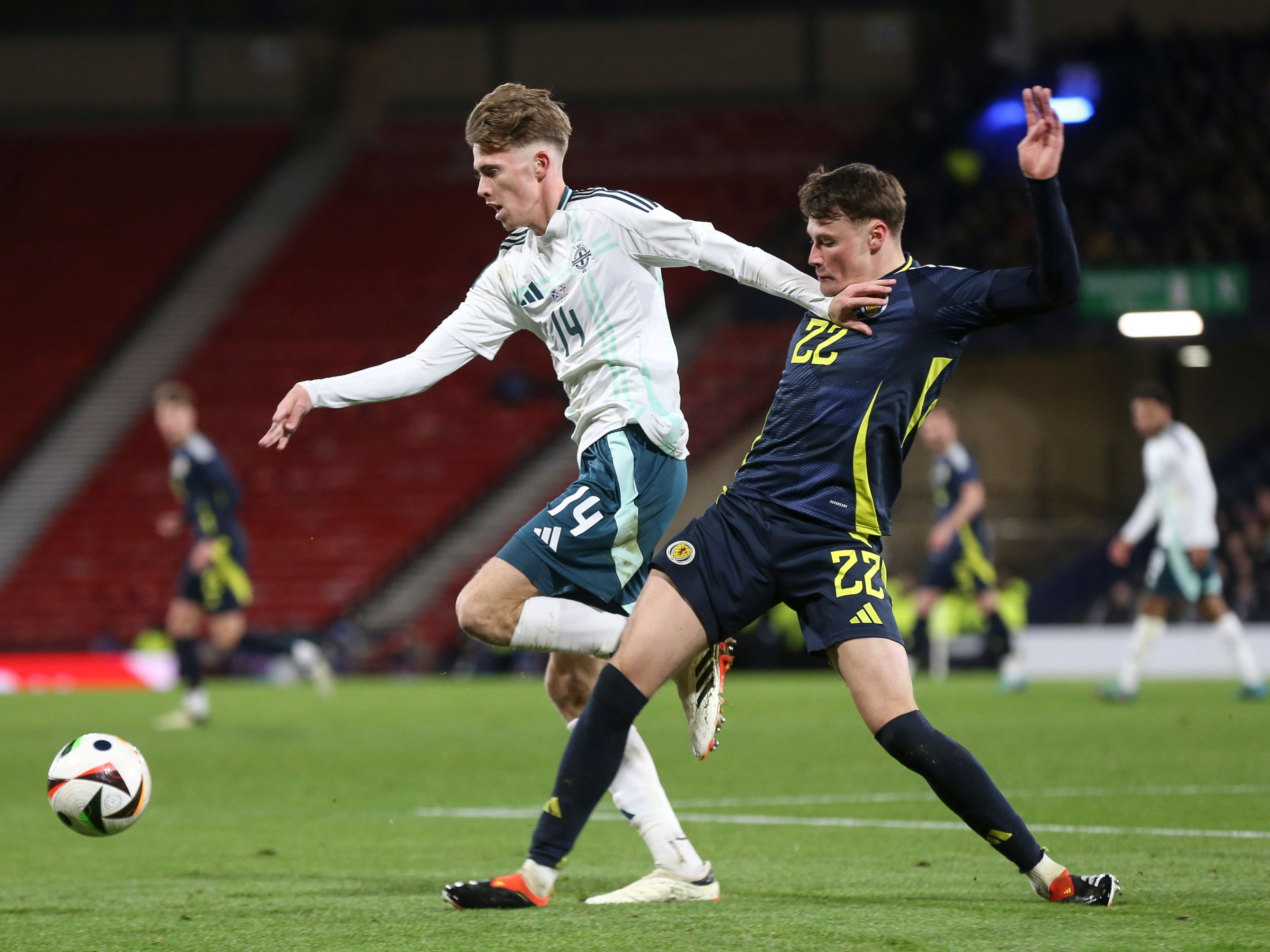 A photo of Isaac Price on international duty with Northern Ireland playing against Scotland