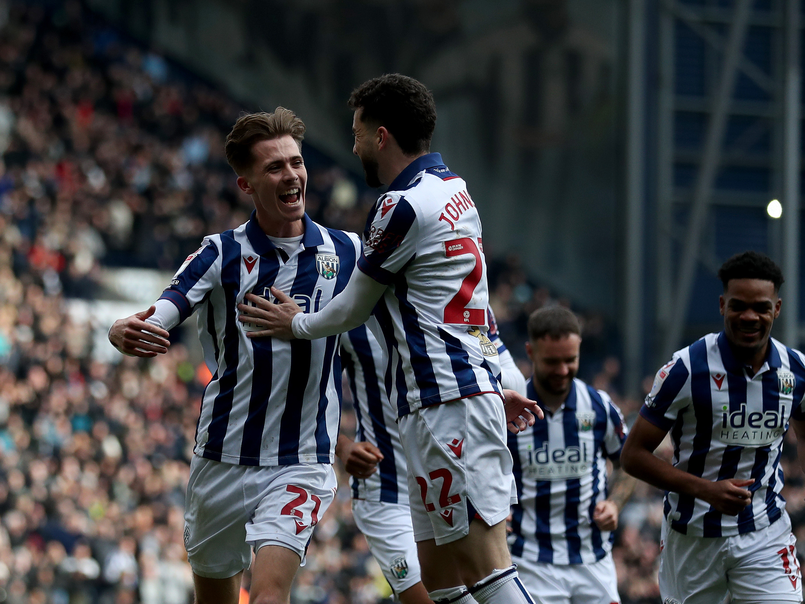 An image of Albion celebrating Price's goal against Hull