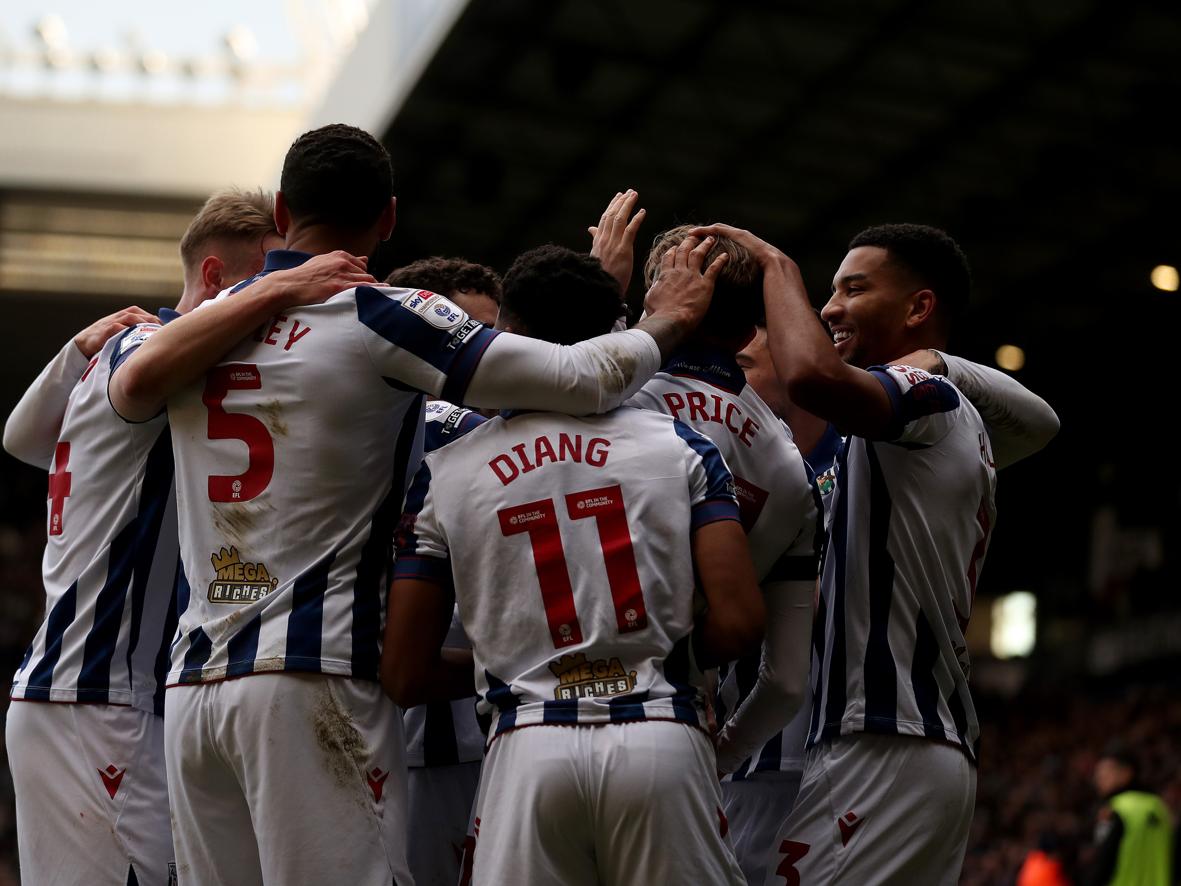 An image of Albion celebrating Price's goal against Hull