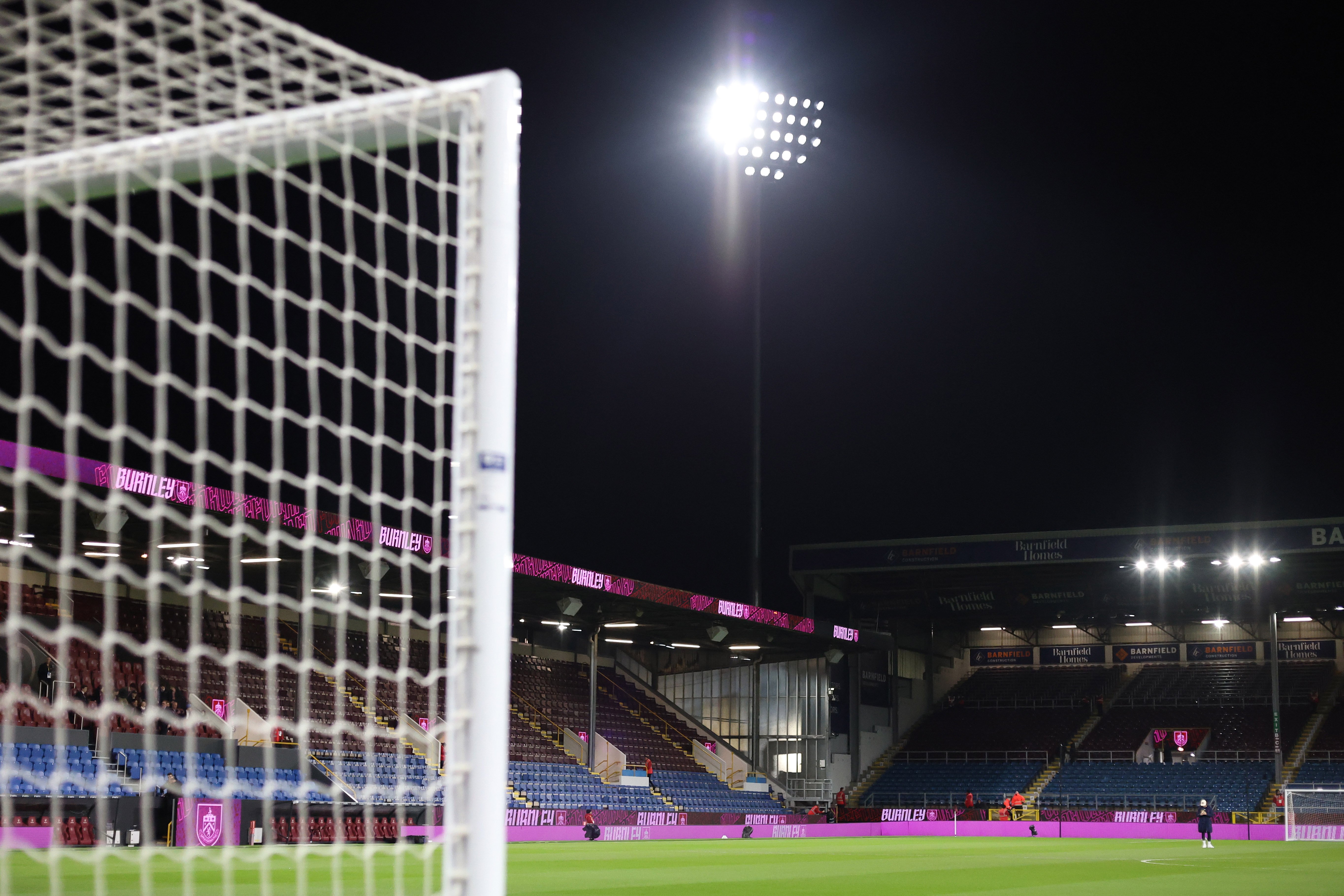 A general view of Burnley's Turf Moor at night 