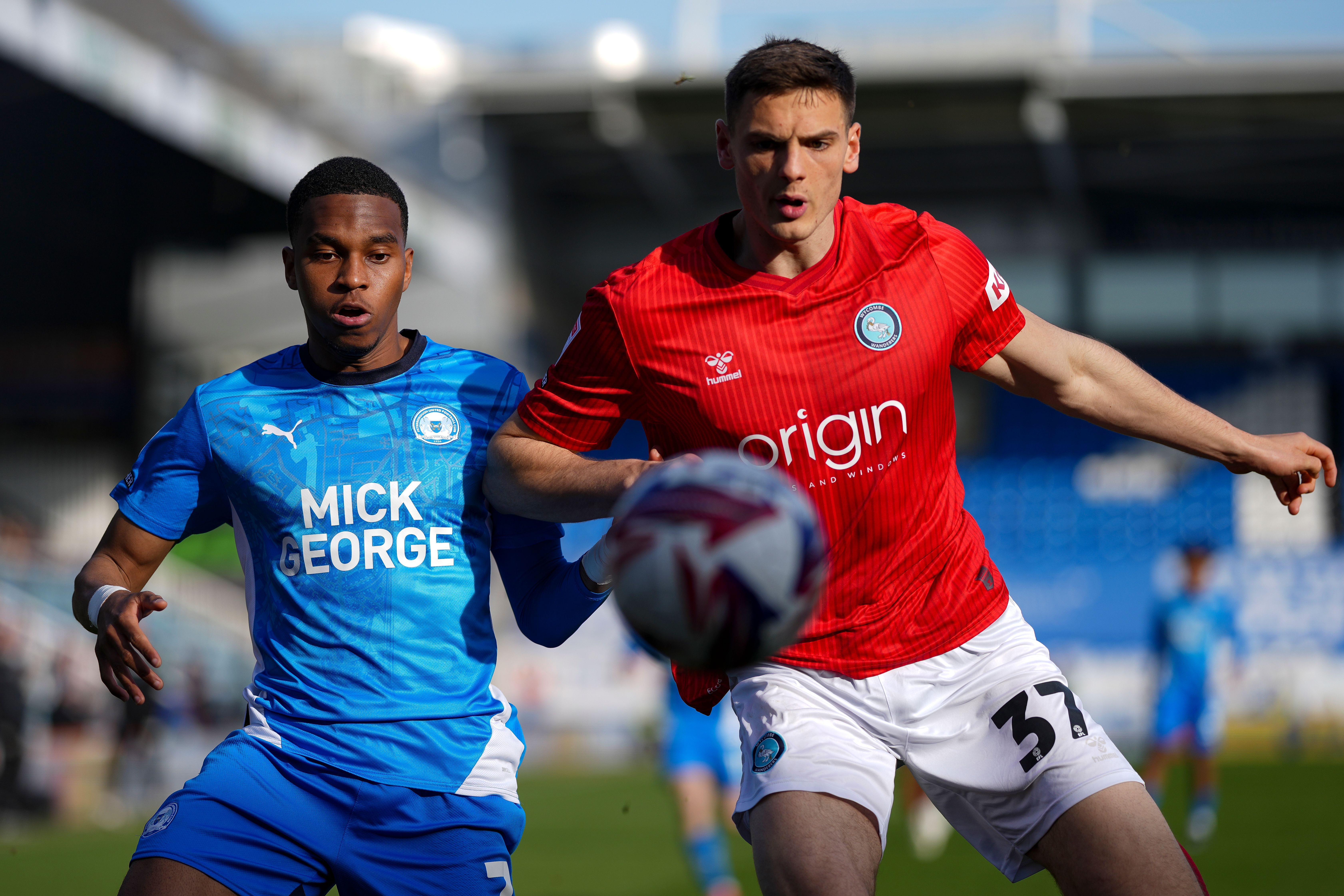 Caleb Taylor in action for Wycombe at Peterborough 