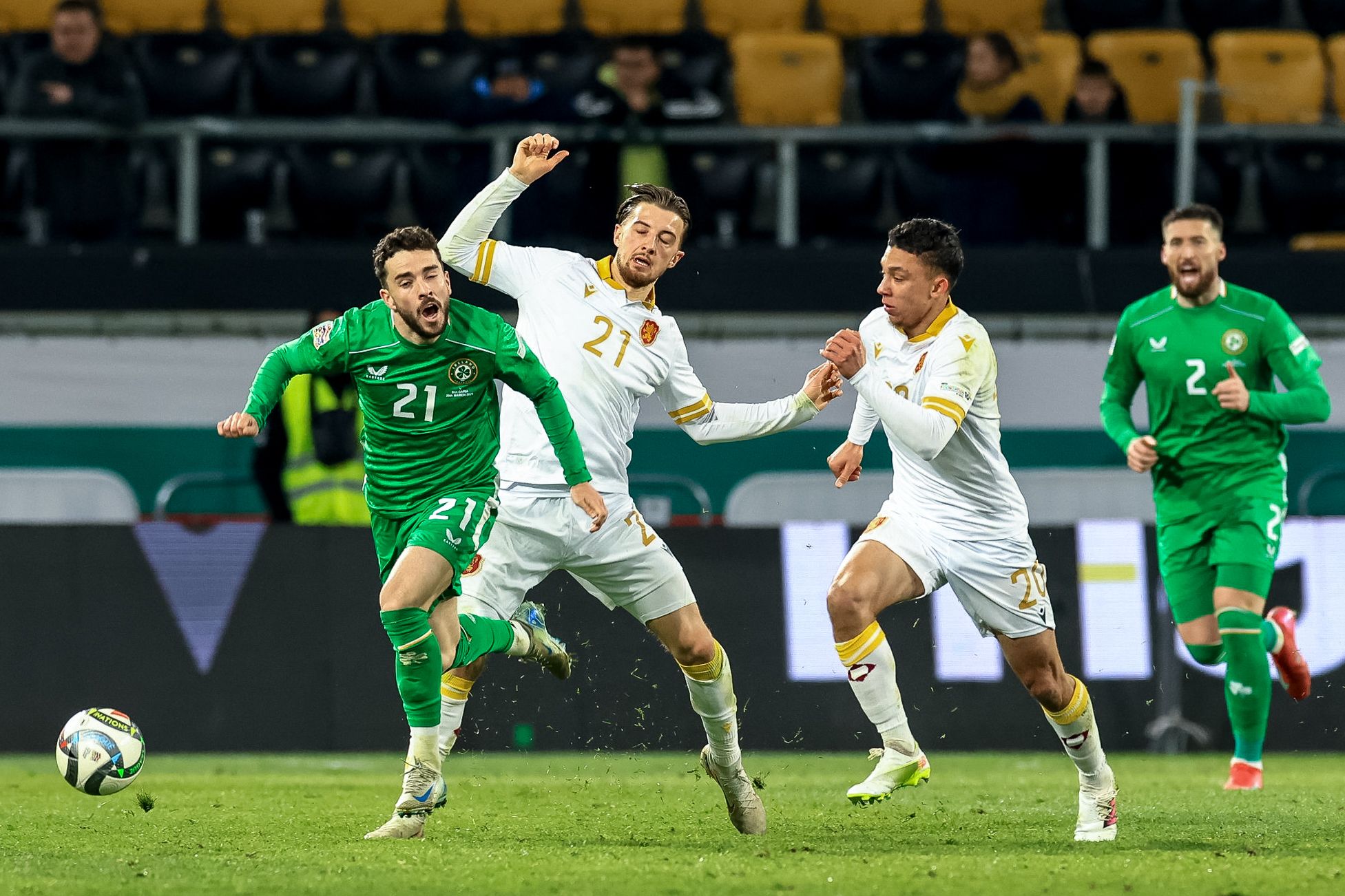 Mikey Johnston in action for Republic of Ireland in their home kit away at Bulgaria 