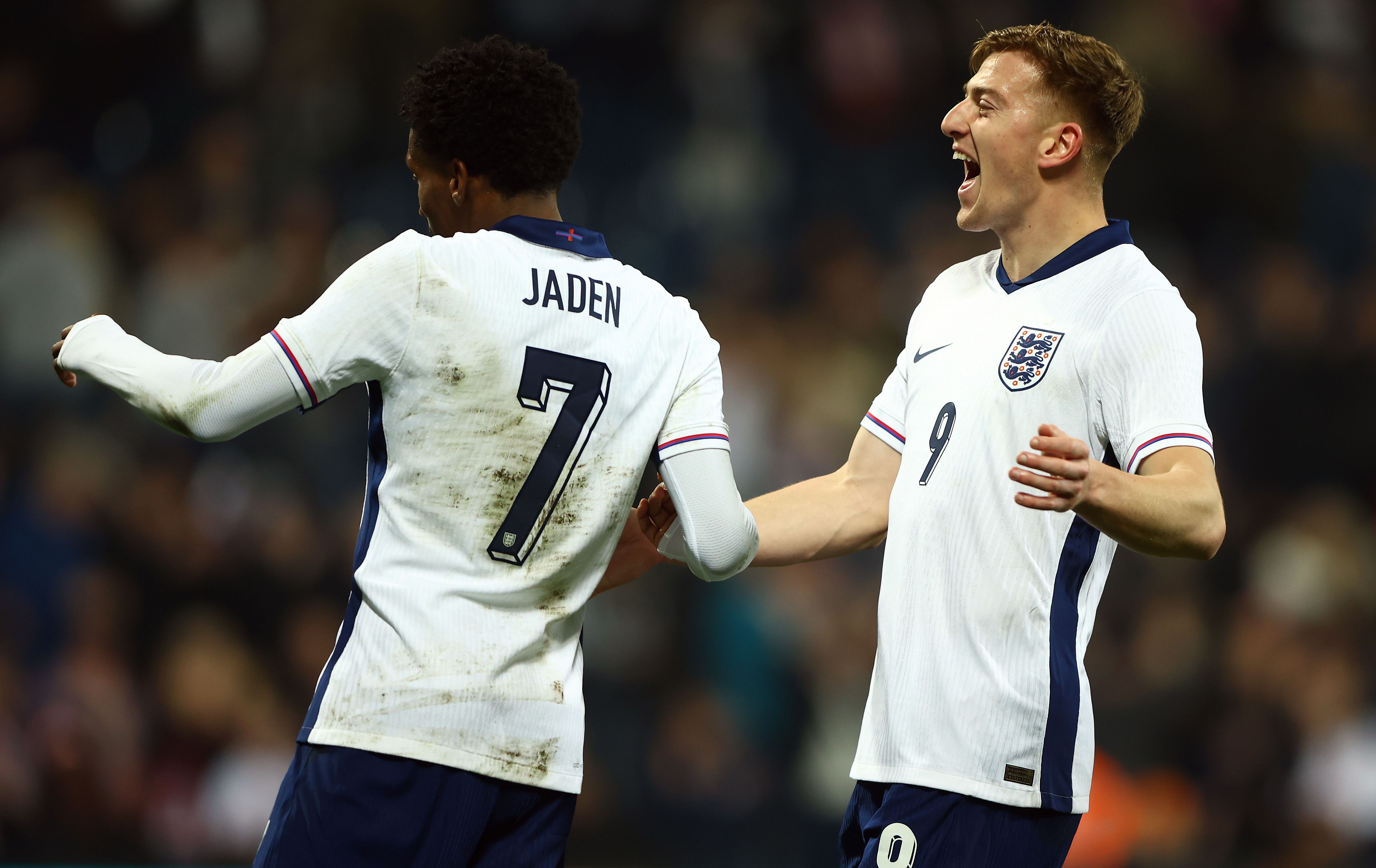 England players celebrate a goal scored against Portugal U21s at The Hawthorns