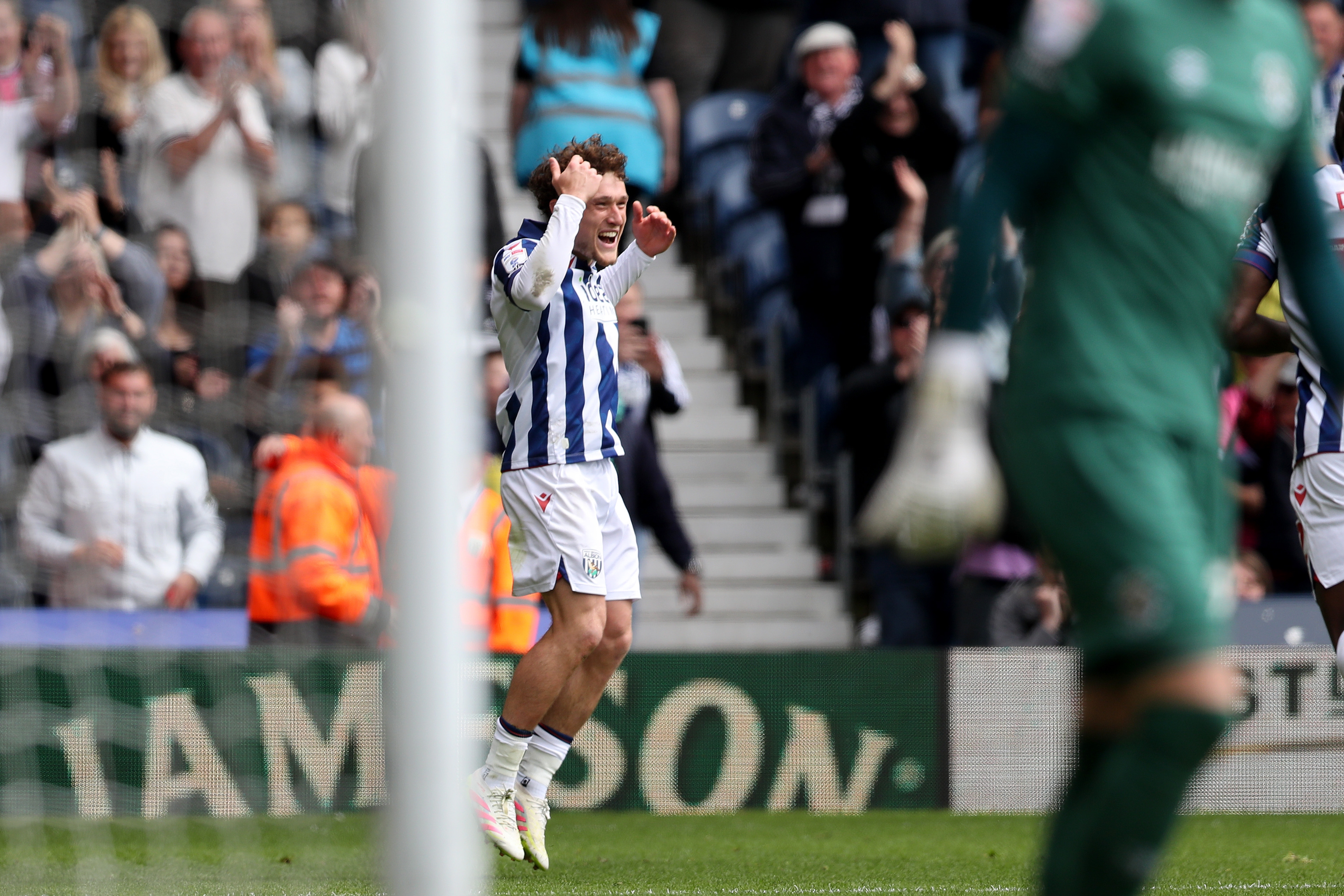 Callum Styles celebrates scoring against Luton Town