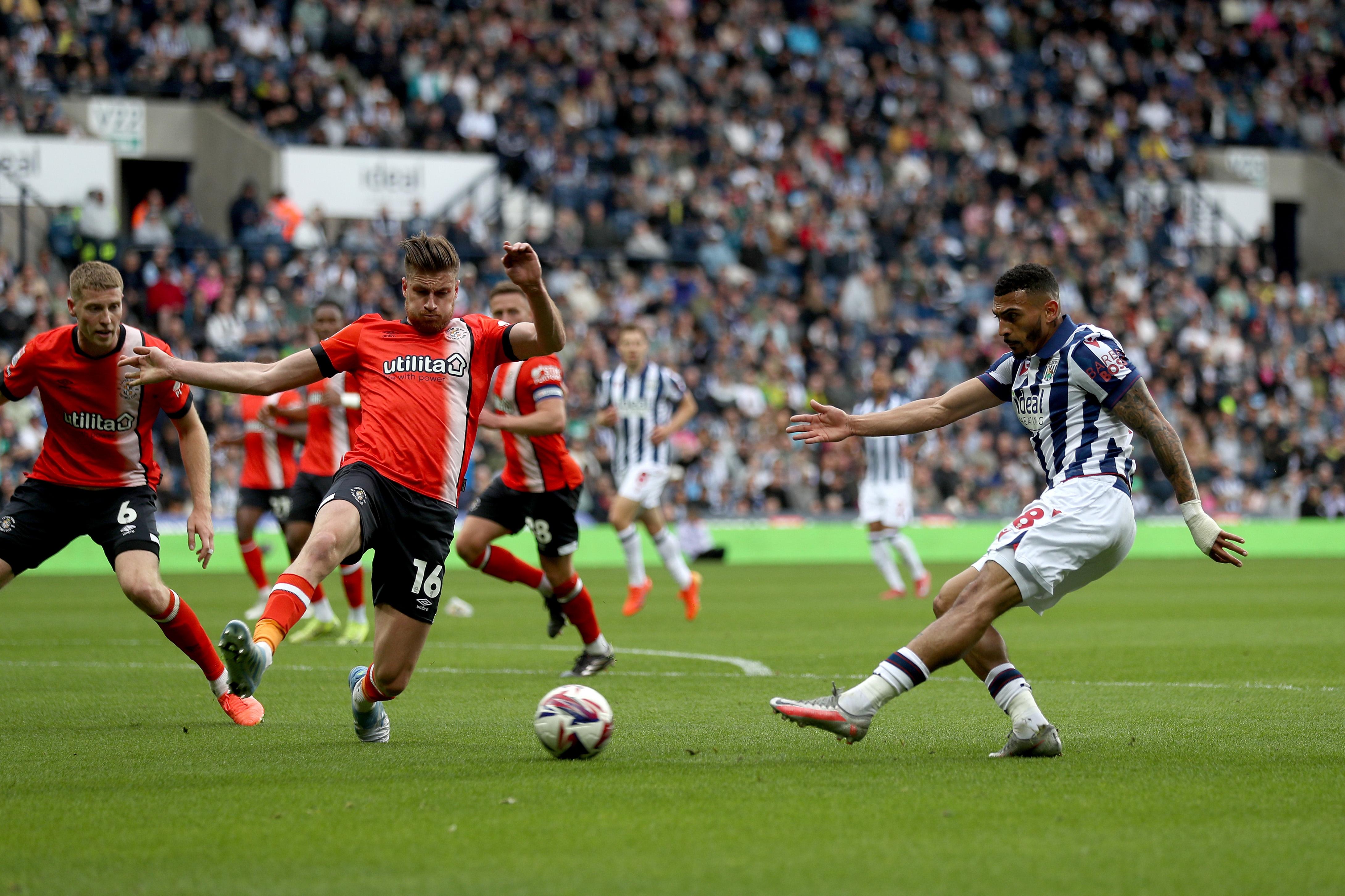 Karlan Grant in action against Luton Town