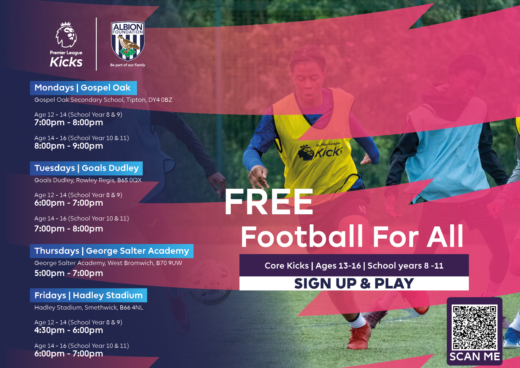Premier League Kicks 13-16 years old Timetable