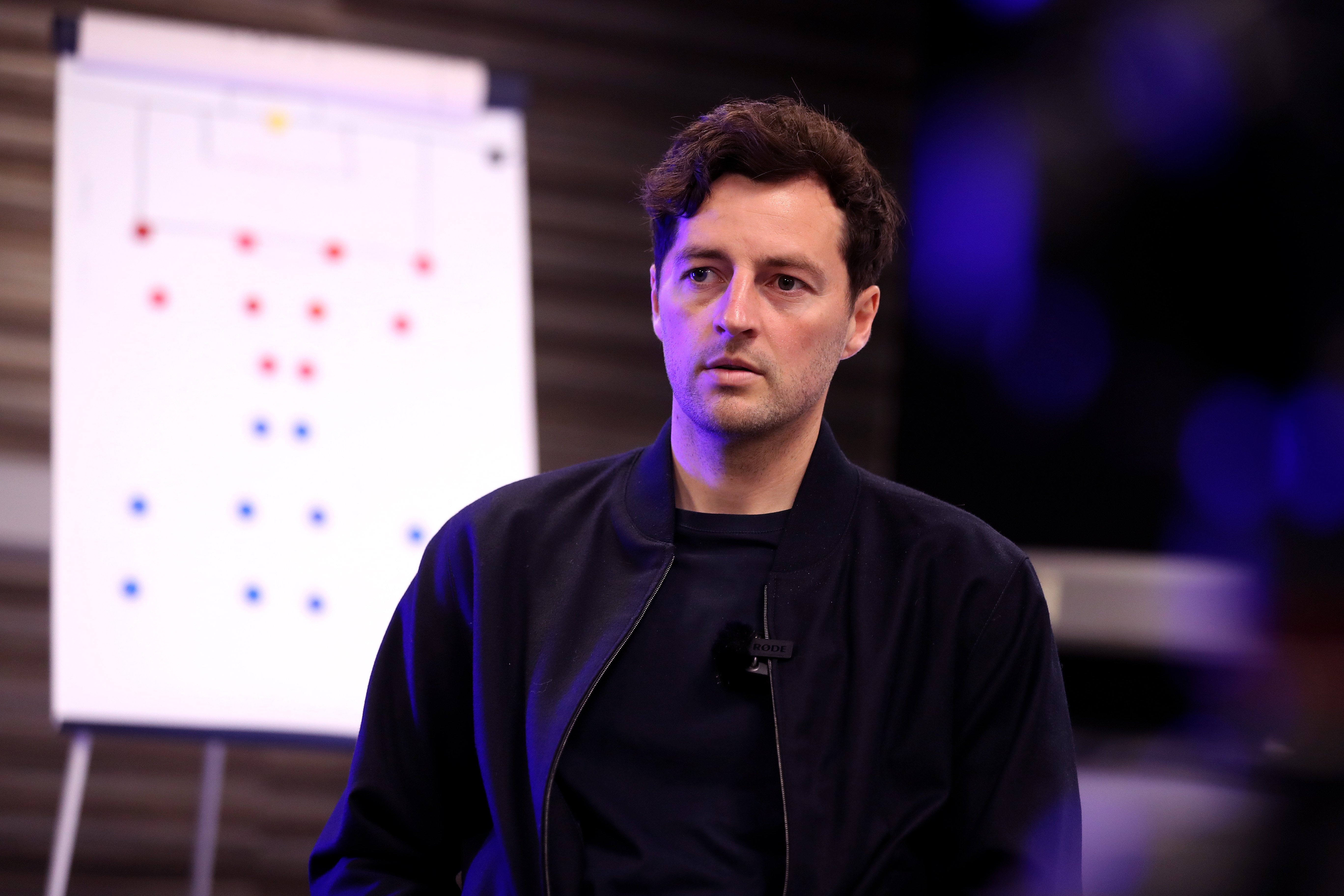 Ryan Mason sat in front of a tactics board