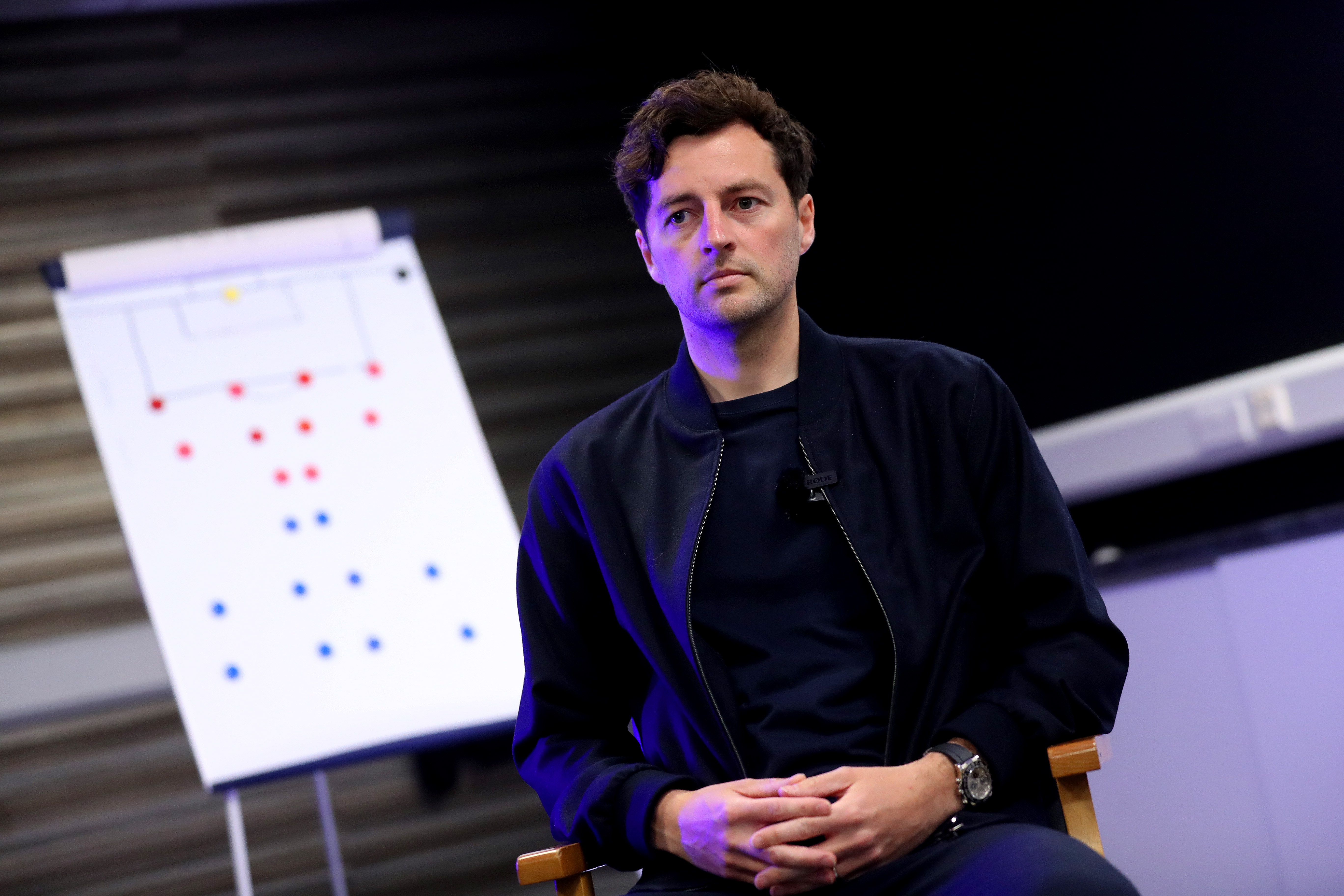 Ryan Mason sat in front of a tactics board
