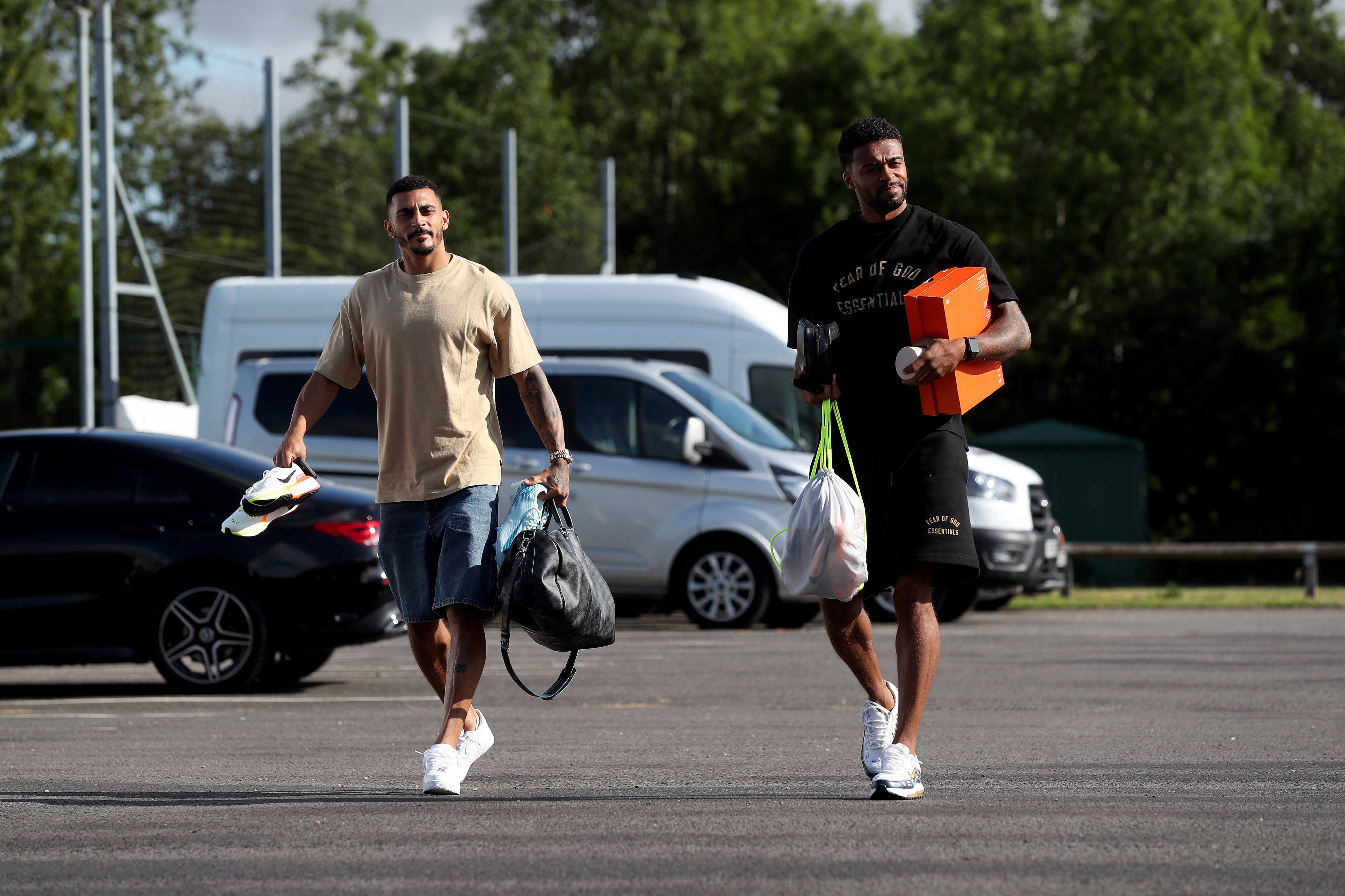 Karlan Grant and Darnell Furlong arriving at the training ground for the first day of pre-season