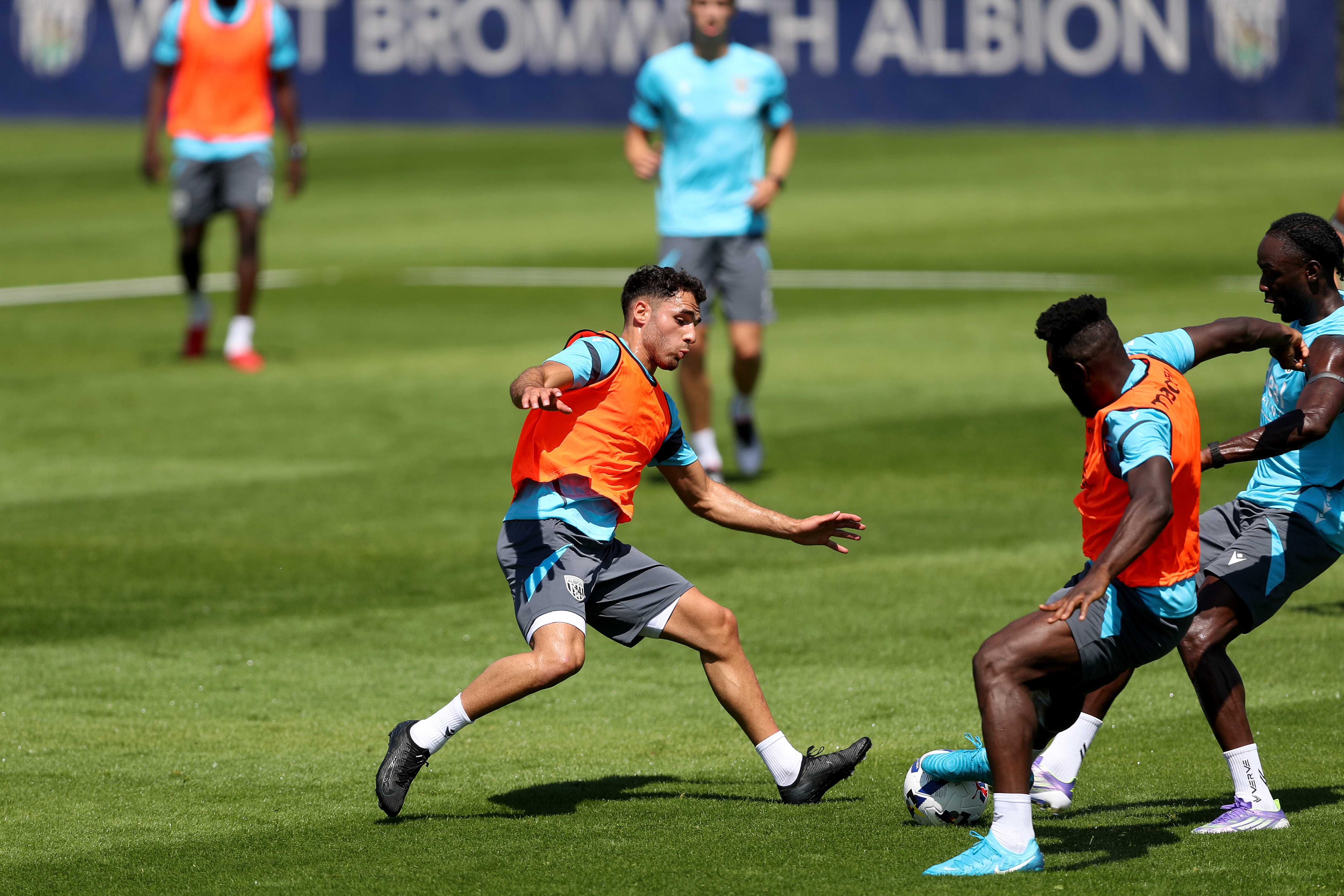 Tammer Bany, Daryl Dike and Devante Cole all battling for the ball during training